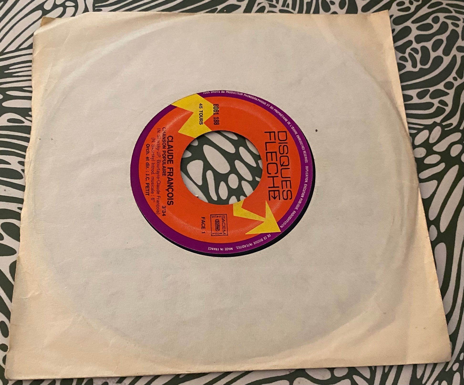 Disque vinyle 45 Tours Claude François. Chanson populaire