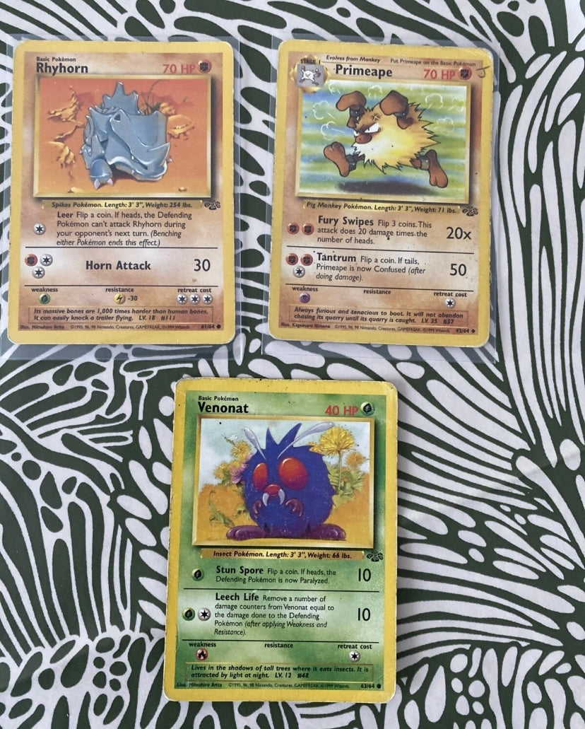 Cartes de collection Pokémon Nintendo 1ere génération en anglais HP. Lot de 3