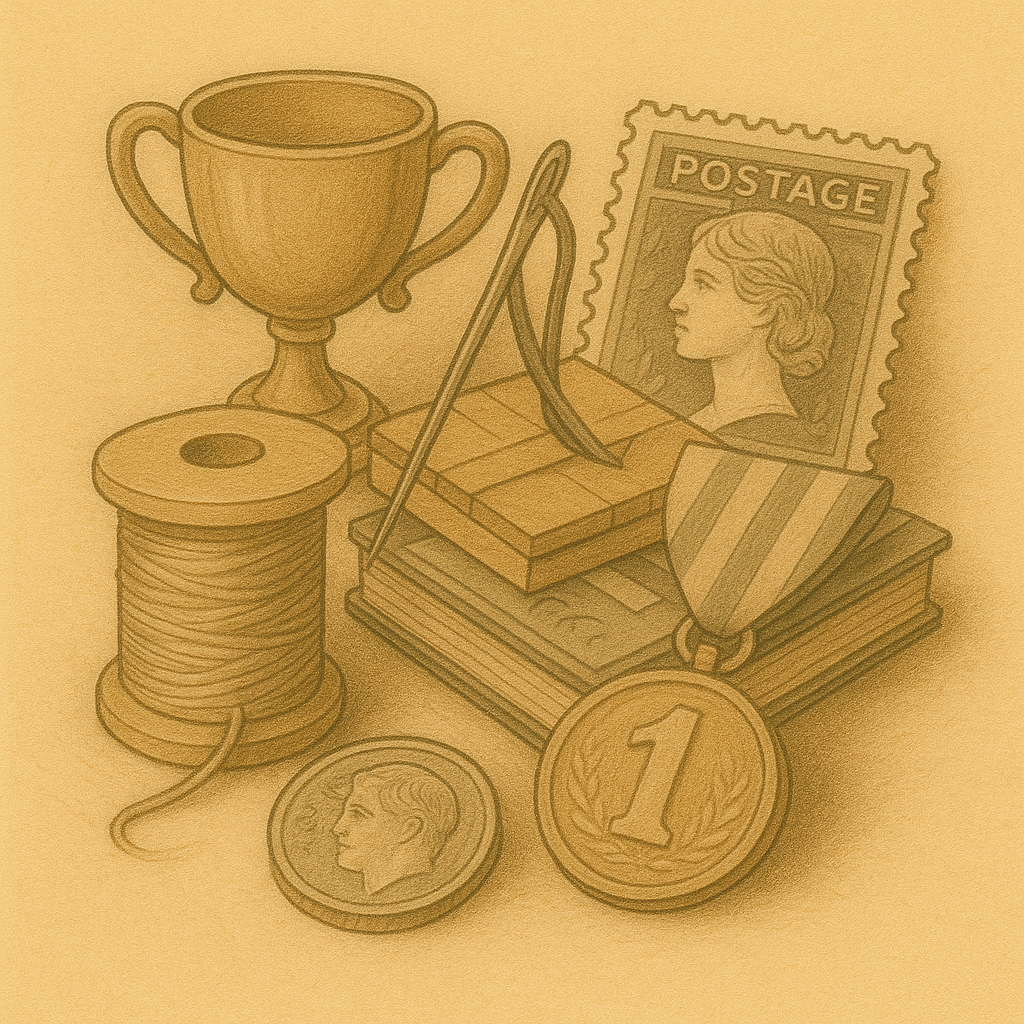 Vintage - Mercerie - Médailles et coupes - Pièces de monnaie - Timbres - Déco - Jeux & Consoles