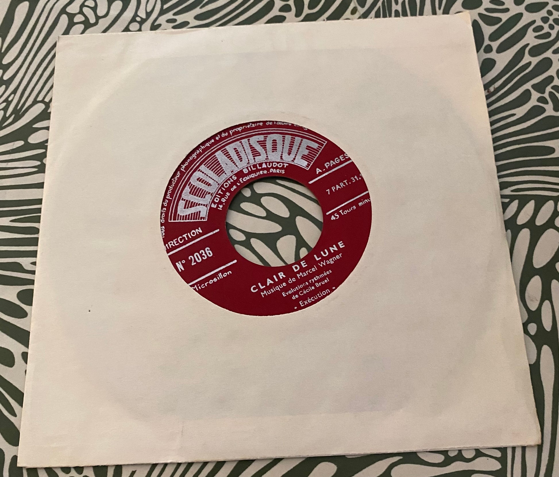 Disque vinyle 45 tours Clair de lune. Musique de Marcel Wagner