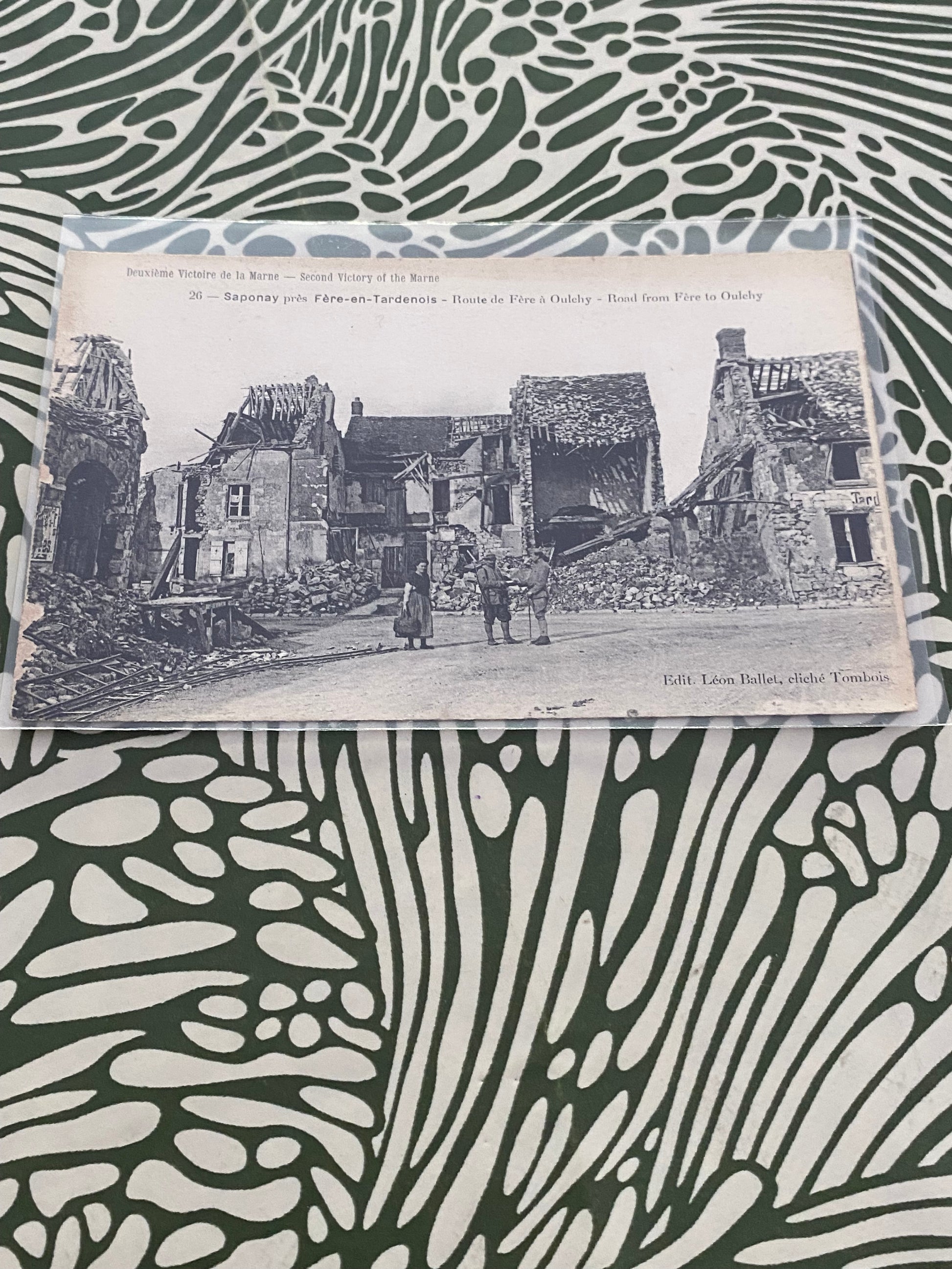 Carte postale ancienne deuxième victoire de la Marne. Saponay près Fère en Tardenois. Dans une pochette de protection