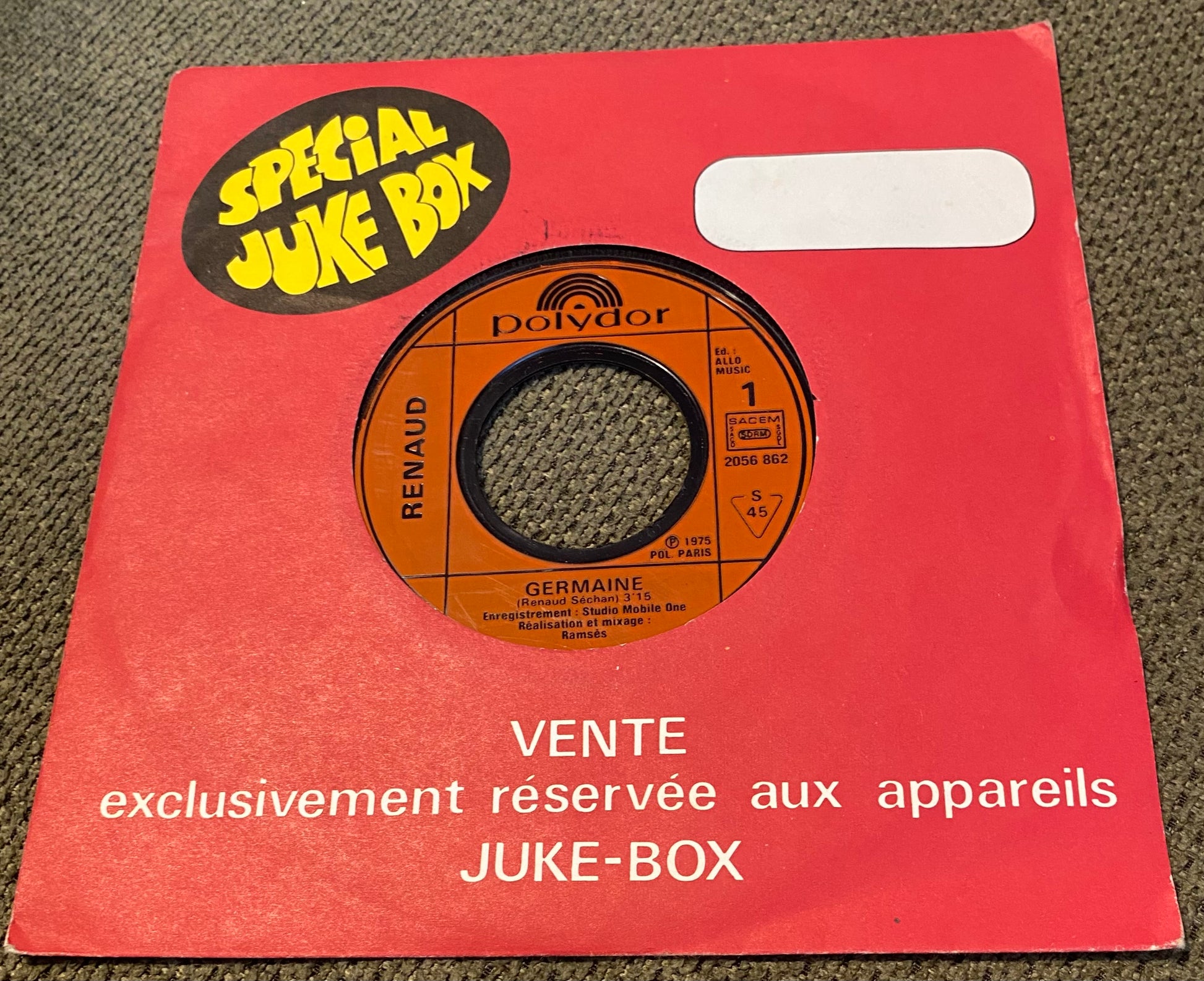 Disque vinyle 45 tours Renaud. Germaine 1975