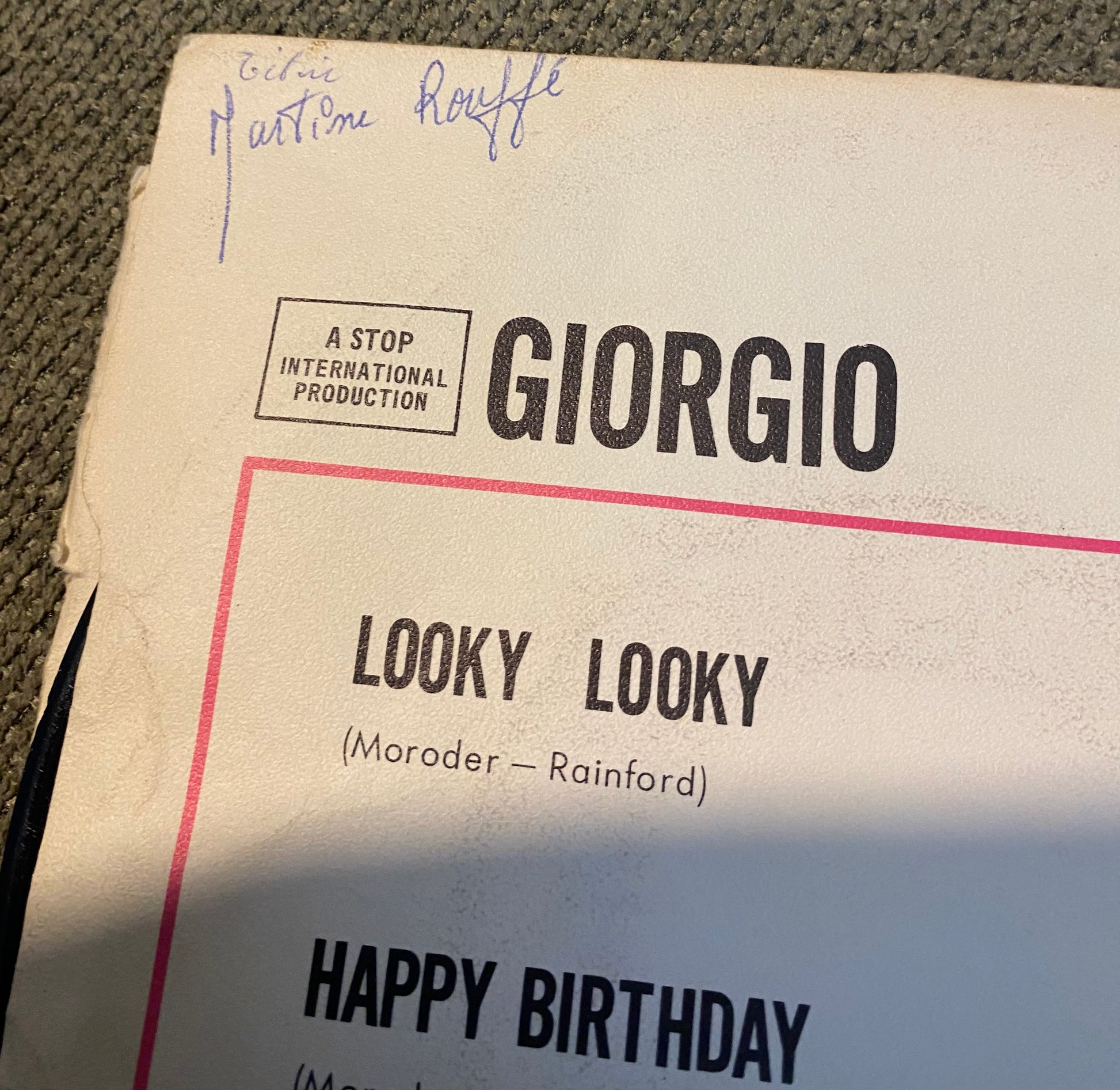Disque vinyle 45 tours Giorgio. Looky Looky