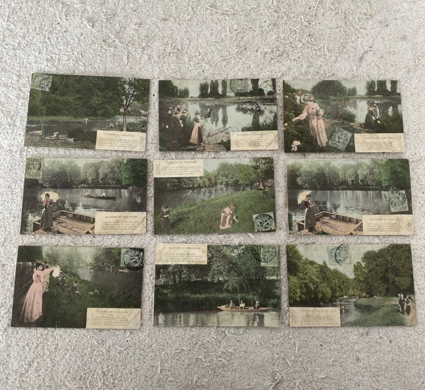 Cartes postales anciennes début 1900 Plaisirs du Dimanche Édition CLP Lot de 9