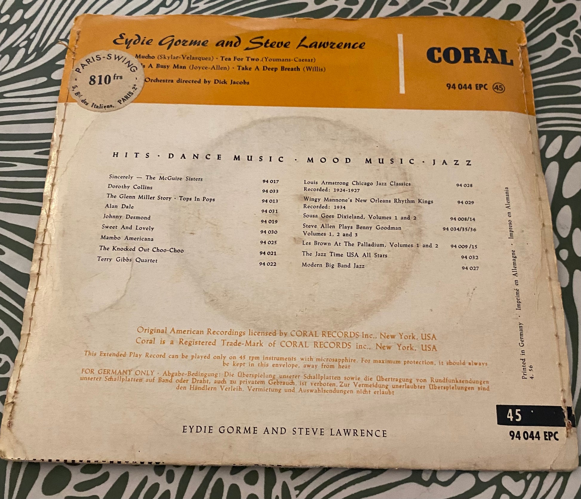 Disque vinyle 45 tours Eydie Gorme And steve Laurence. Besame Mucho