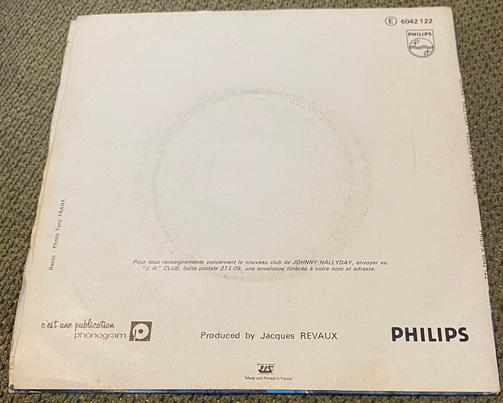 Disque vinyle 45 Tours Johnny Hallyday Requiem pour un fou