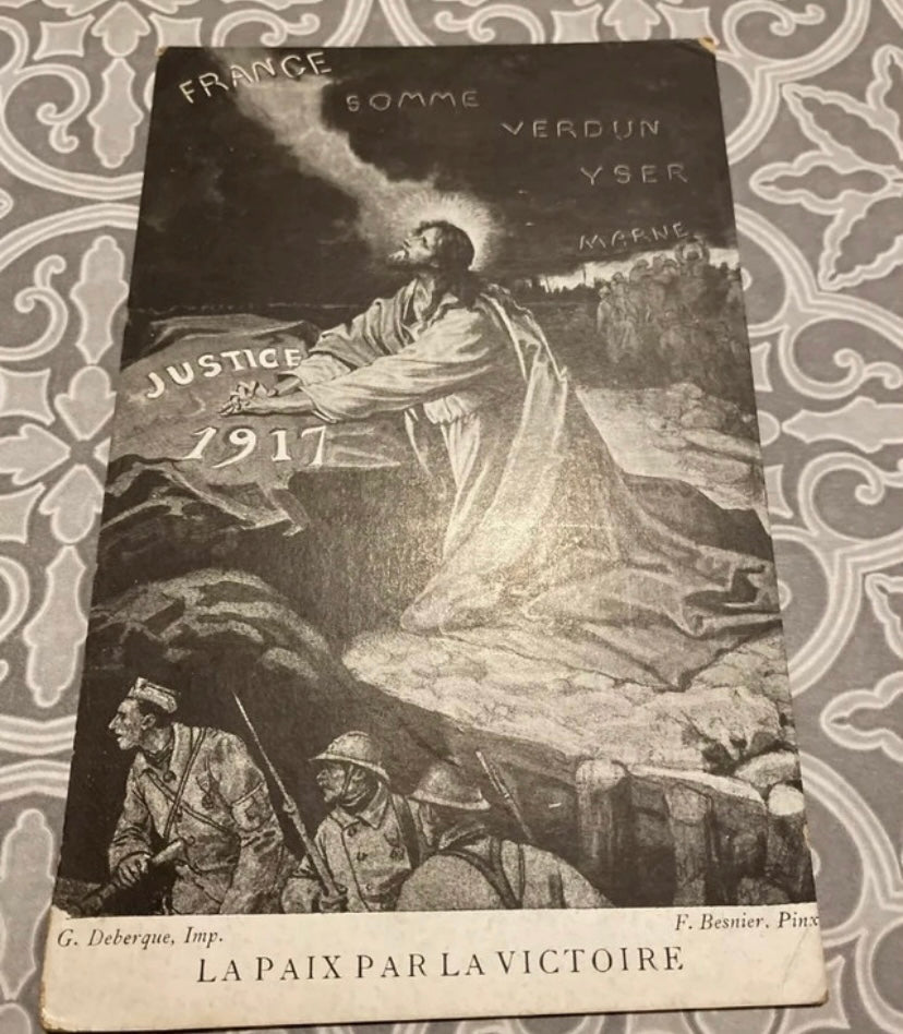 Carte postale ancienne. La paix par la Victoire justice 1917. yser Marne.