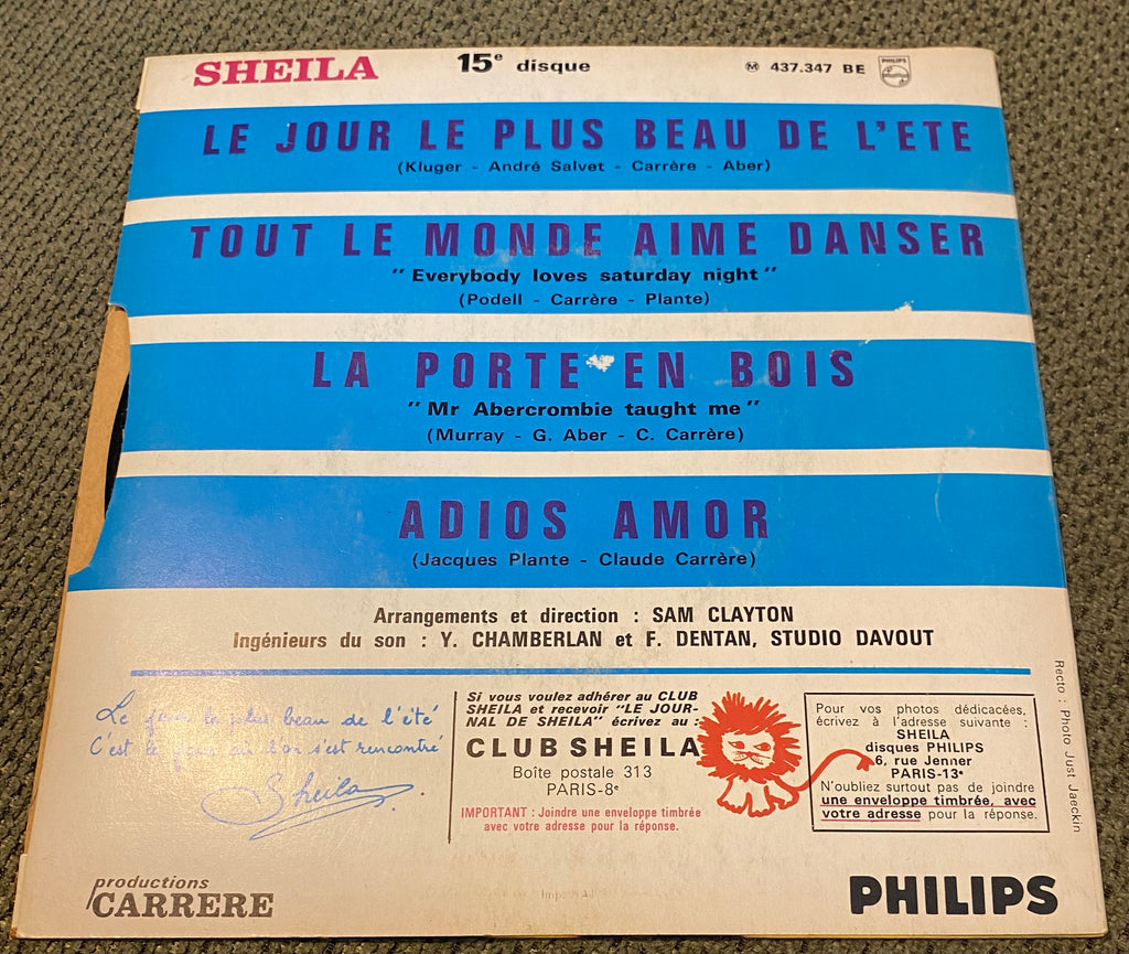 Disque vinyle 45 Tours Sheila. Adio Amor
