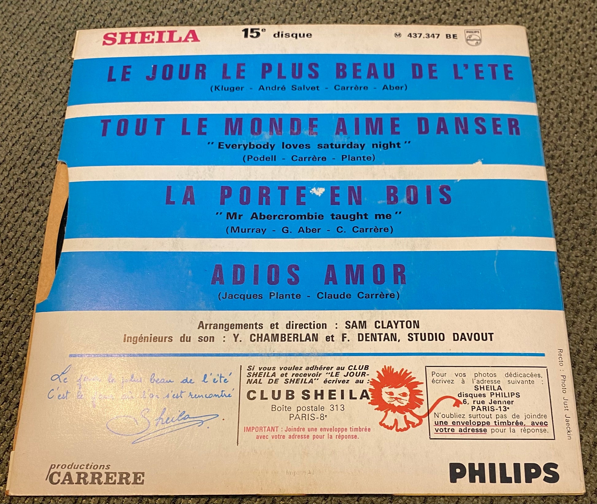 Disque vinyle 45 Tours Sheila. Adio Amor