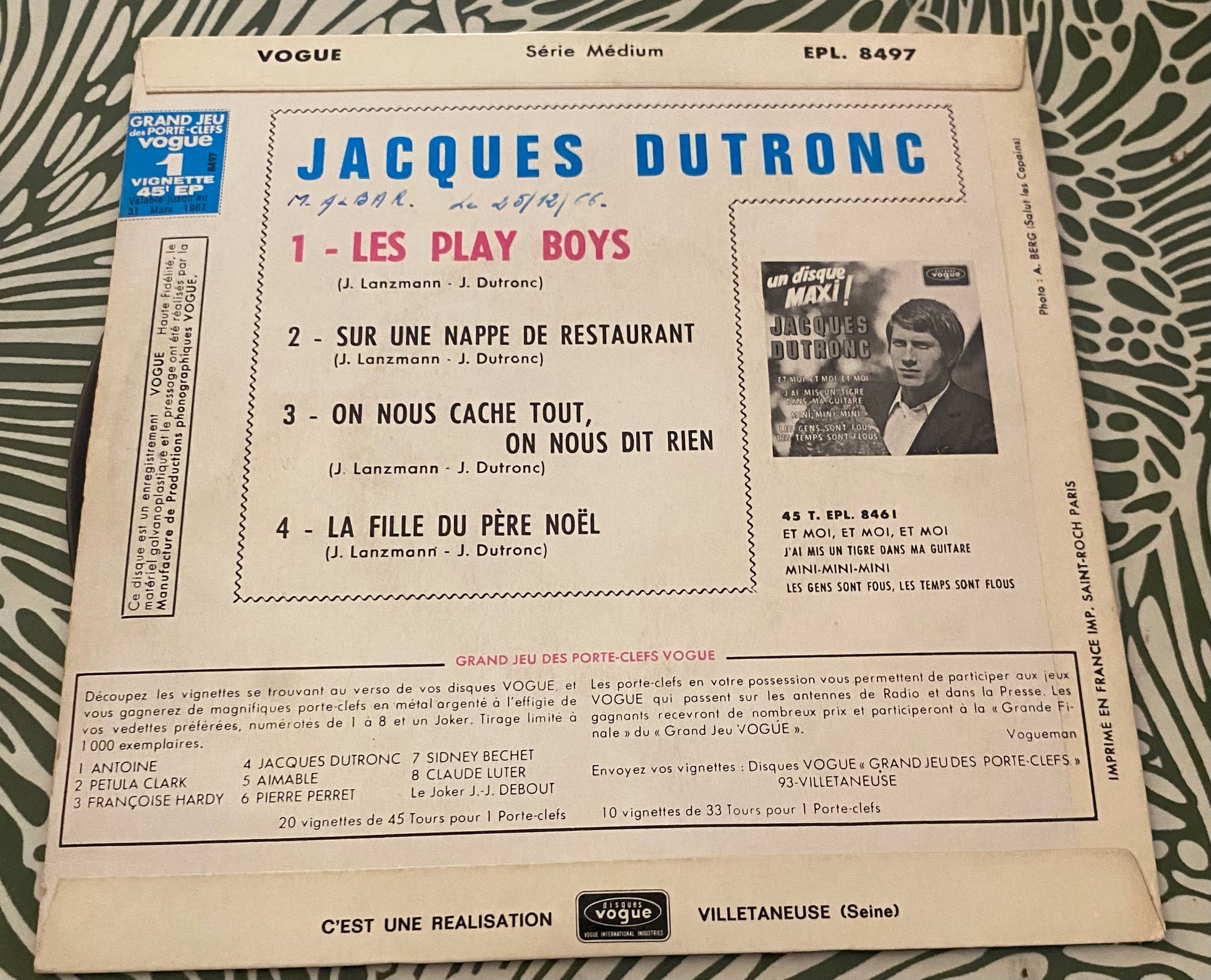 Disque vinyle 45 Tours Jacques Dutronc. Les play boys