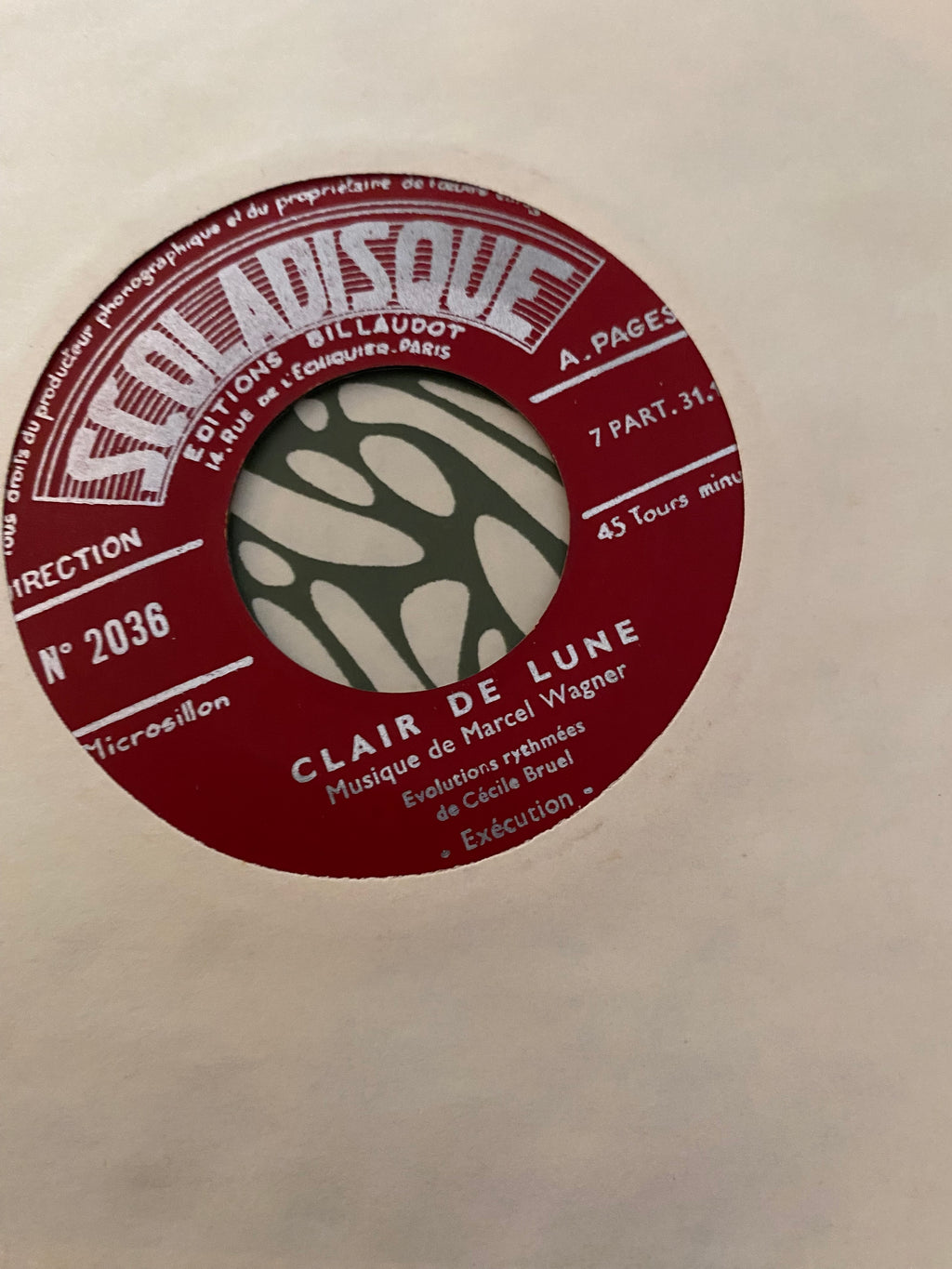 Disque vinyle 45 tours Clair de lune. Musique de Marcel Wagner