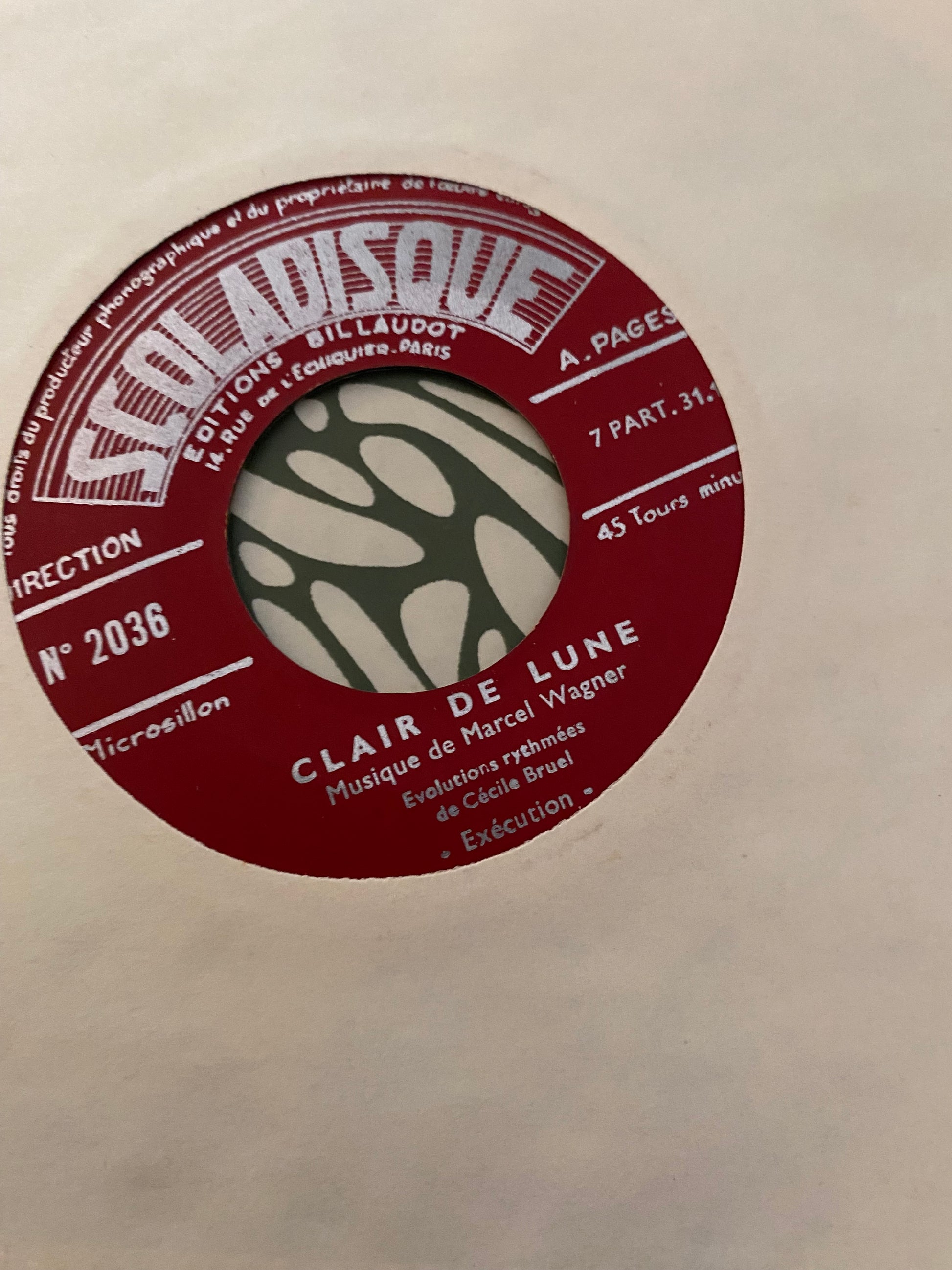 Disque vinyle 45 tours Clair de lune. Musique de Marcel Wagner