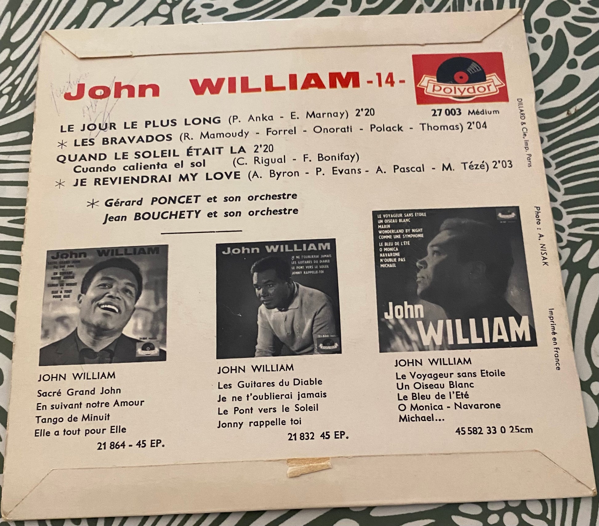 Disque vinyle 45 Tours John William. Le jour le plus long musique du film