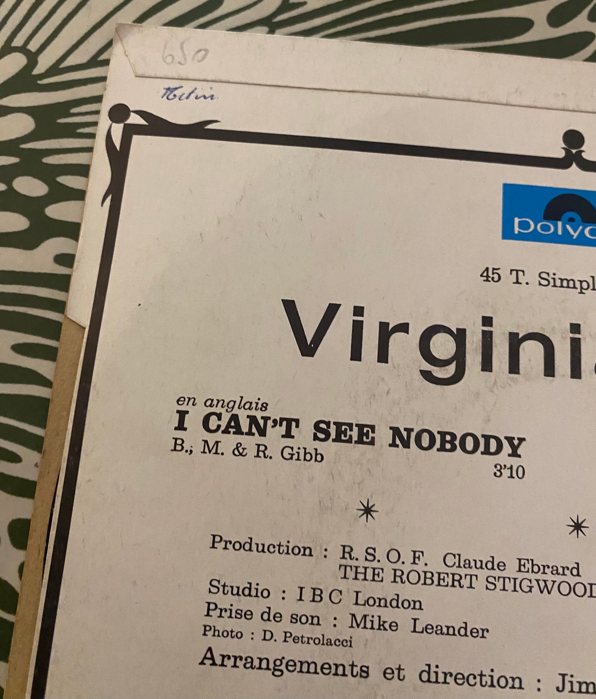 Disque vinyle 45 Tours Virginia Vee. I can’t see nobody.