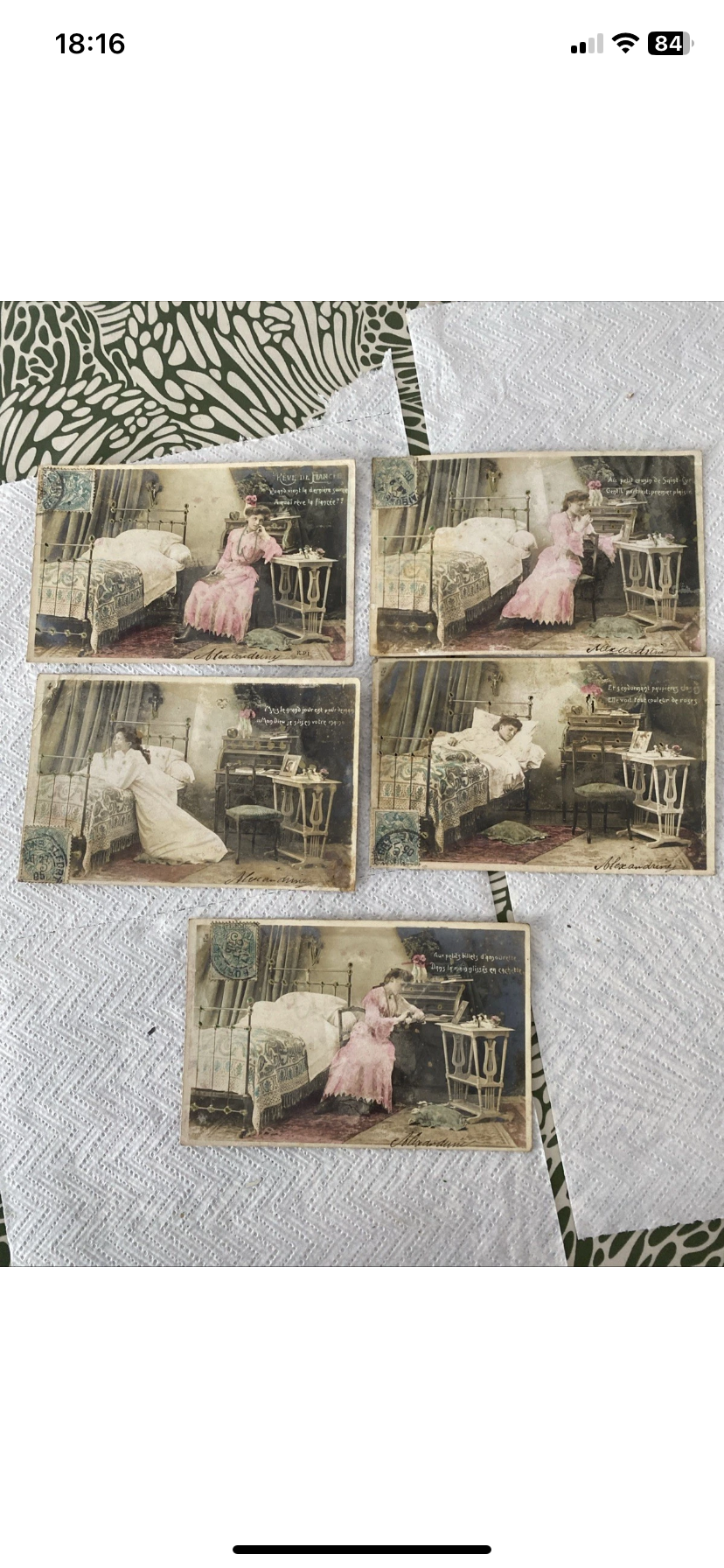 Cartes postales anciennes. Rêves de fiancée. Édition R. P. I début 1900 Lot de 5