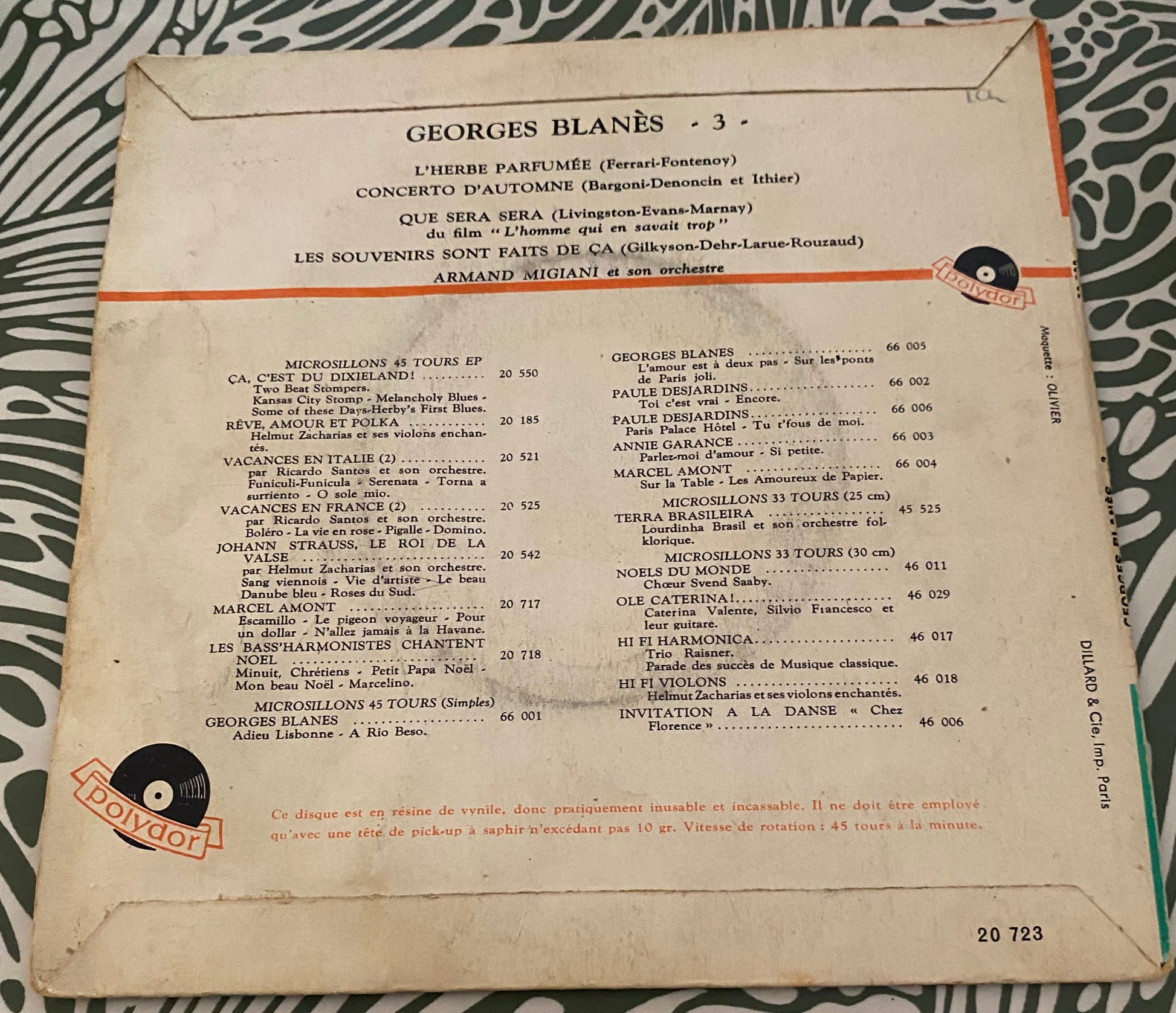 Disque vinyle 45 tours Georges Blanes -3. L’herbe parfumée