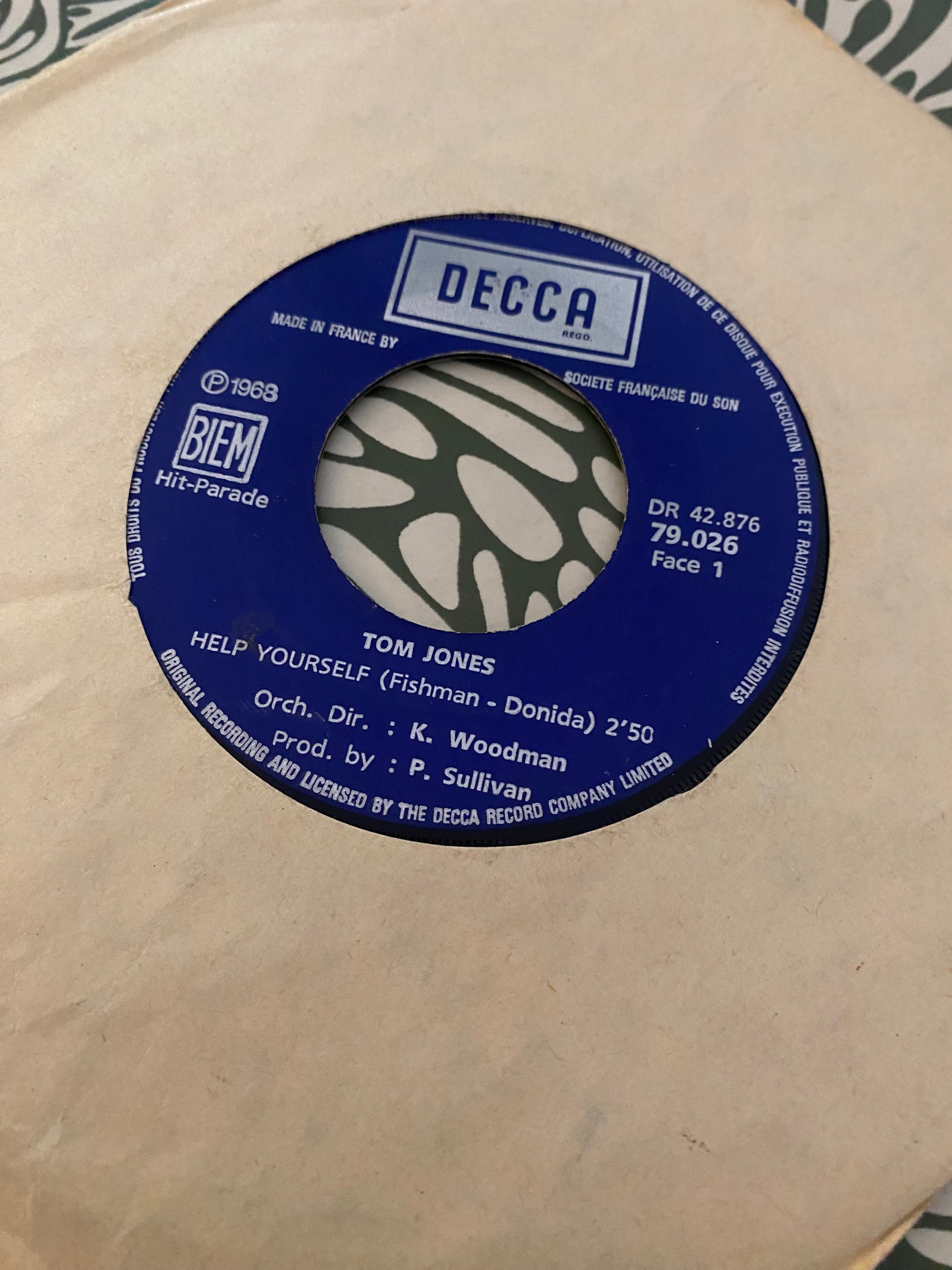 Disque vinyle 45 Tours Tom Jones. Help yourself 1968