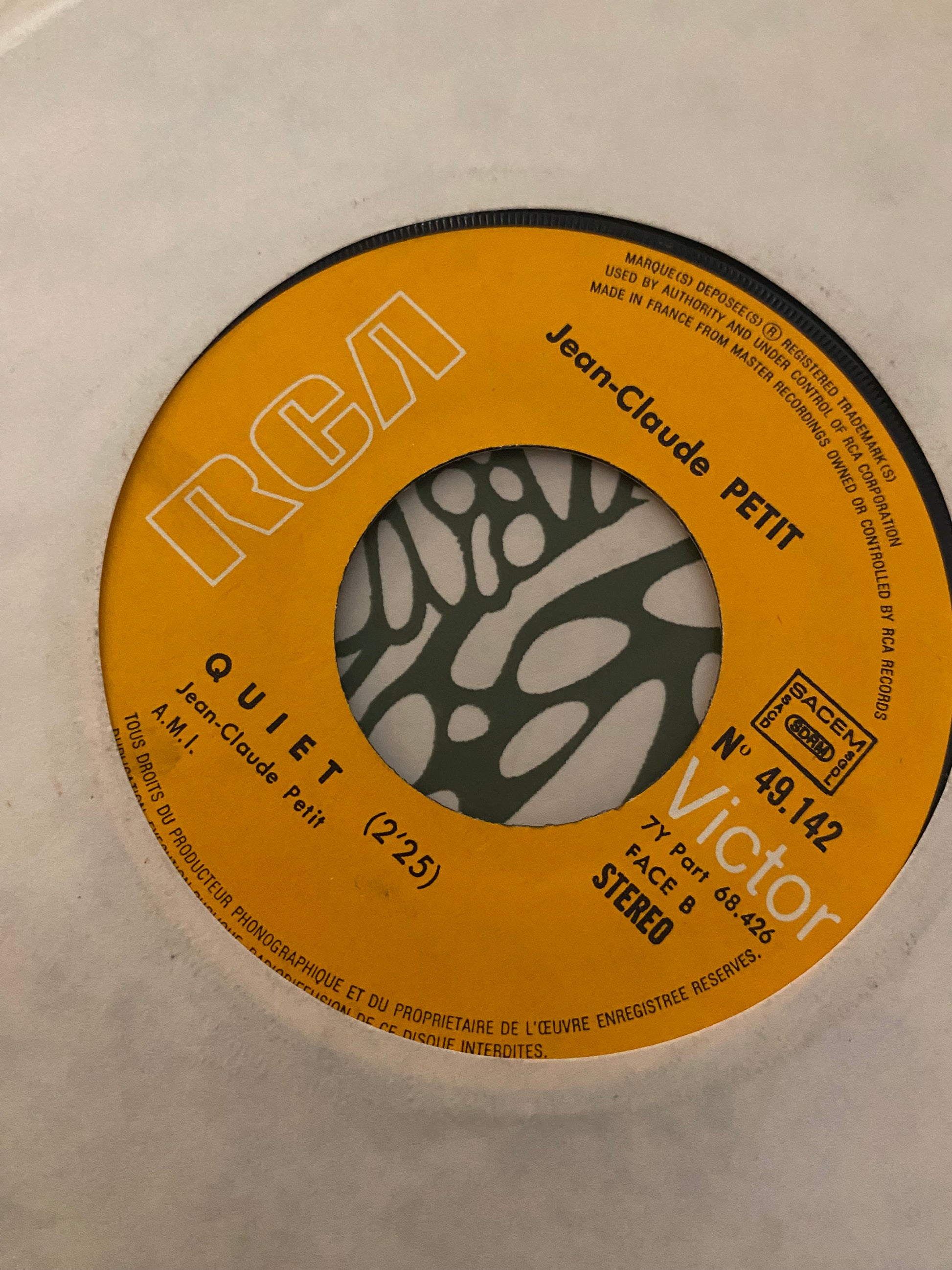 Disque vinyle 45 Tours Jean Claude Petit. Fade Out