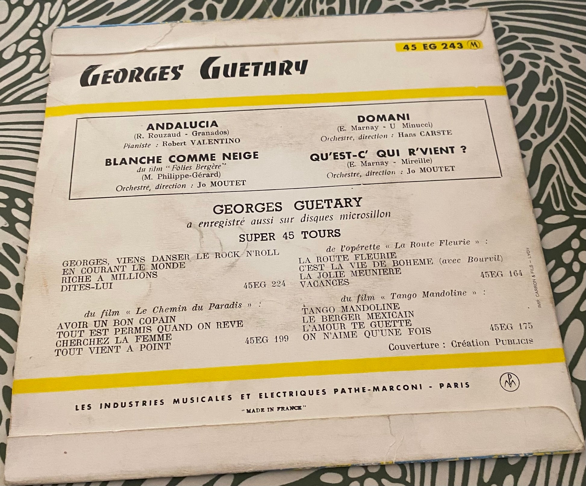 Disque vinyle 45 Tours Georges Guetary. Domani