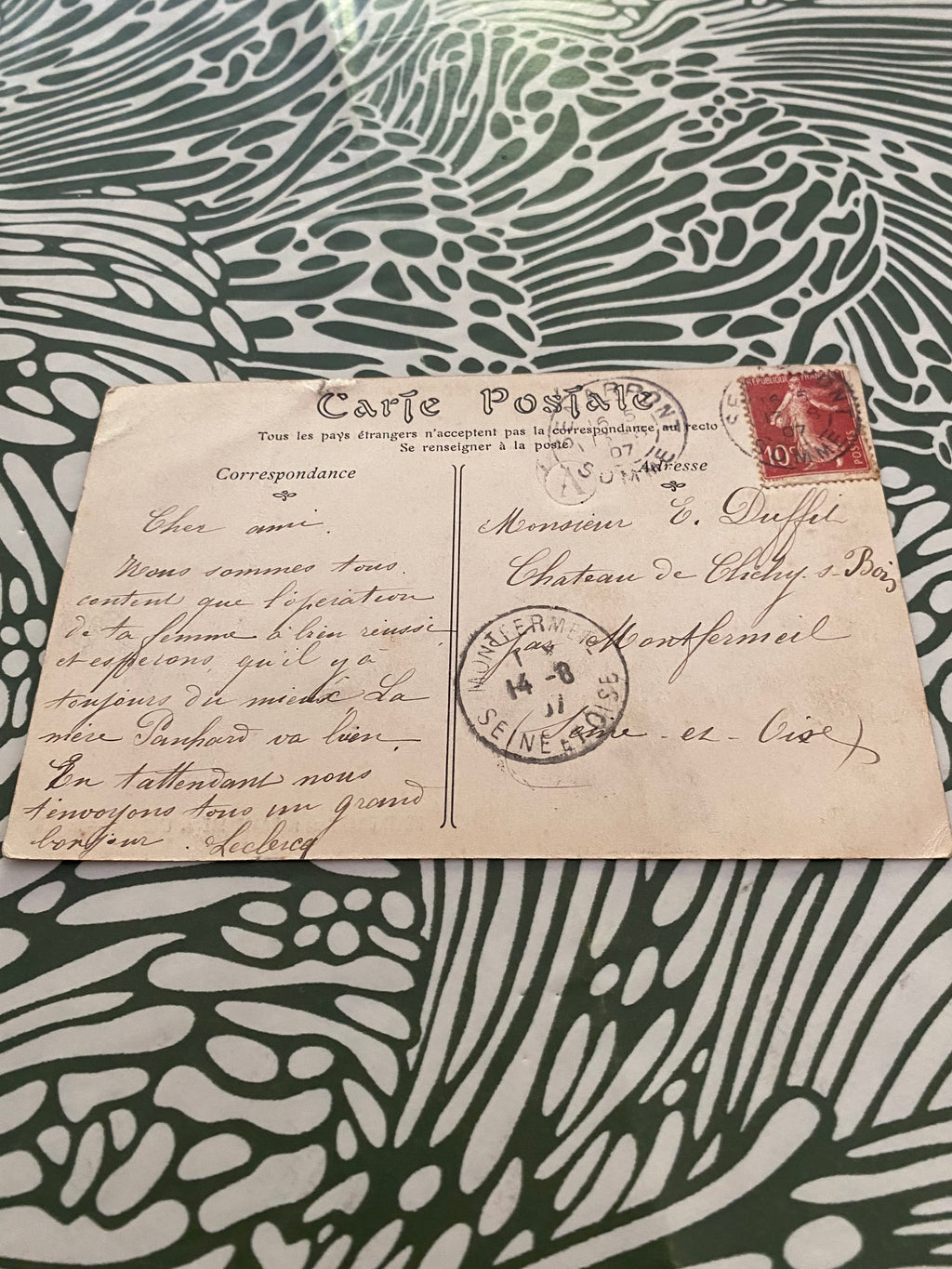 Carte postale ancienne restaurant de la brasserie de l’Opera Rouen. 1907
