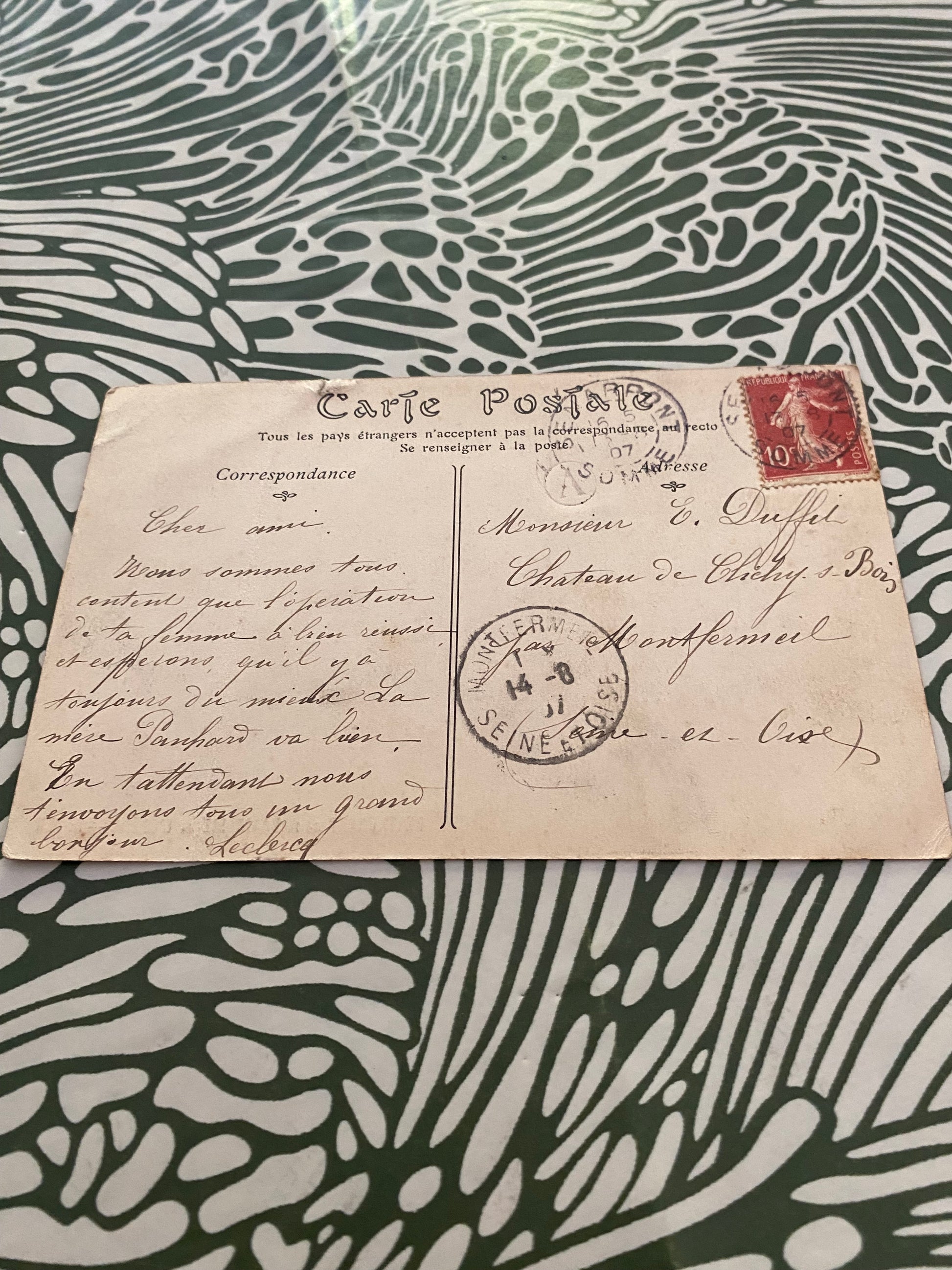 Carte postale ancienne restaurant de la brasserie de l’Opera Rouen. 1907