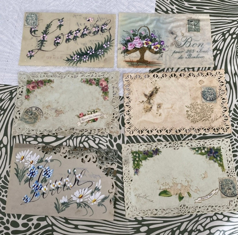 Cartes postales anciennes artisanales en carton et plastique début 1900 Lot de 6