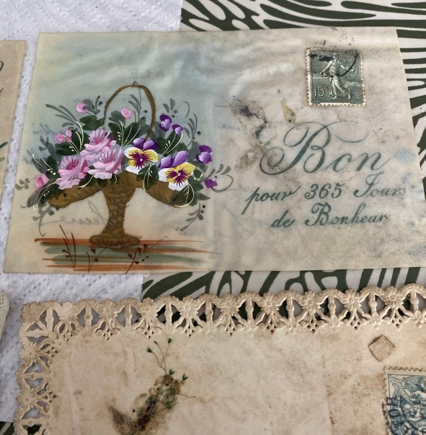 Cartes postales anciennes artisanales en carton et plastique début 1900 Lot de 6