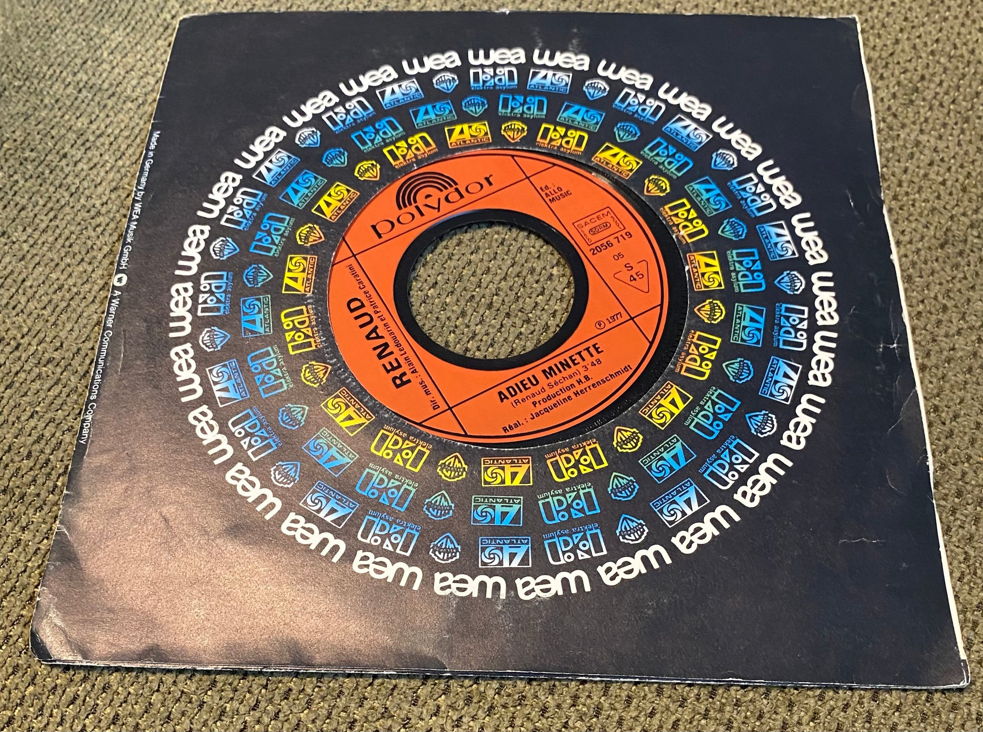 Disque vinyle 45 tours Renaud. Adieu Minette 1977