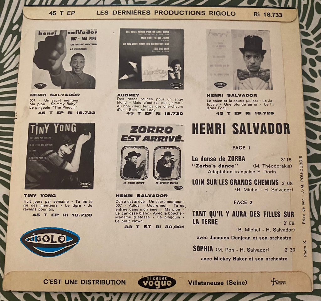 Disque vinyle 45 tours Henri Salvador. La danse de Zorba
