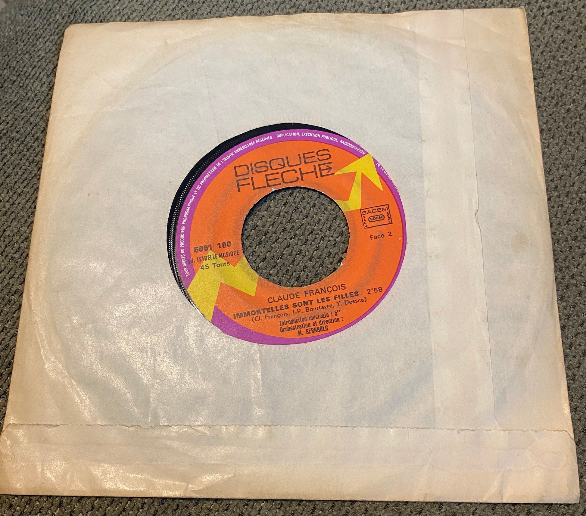 Disque vinyle 45 Tours Claude François. Sha la la