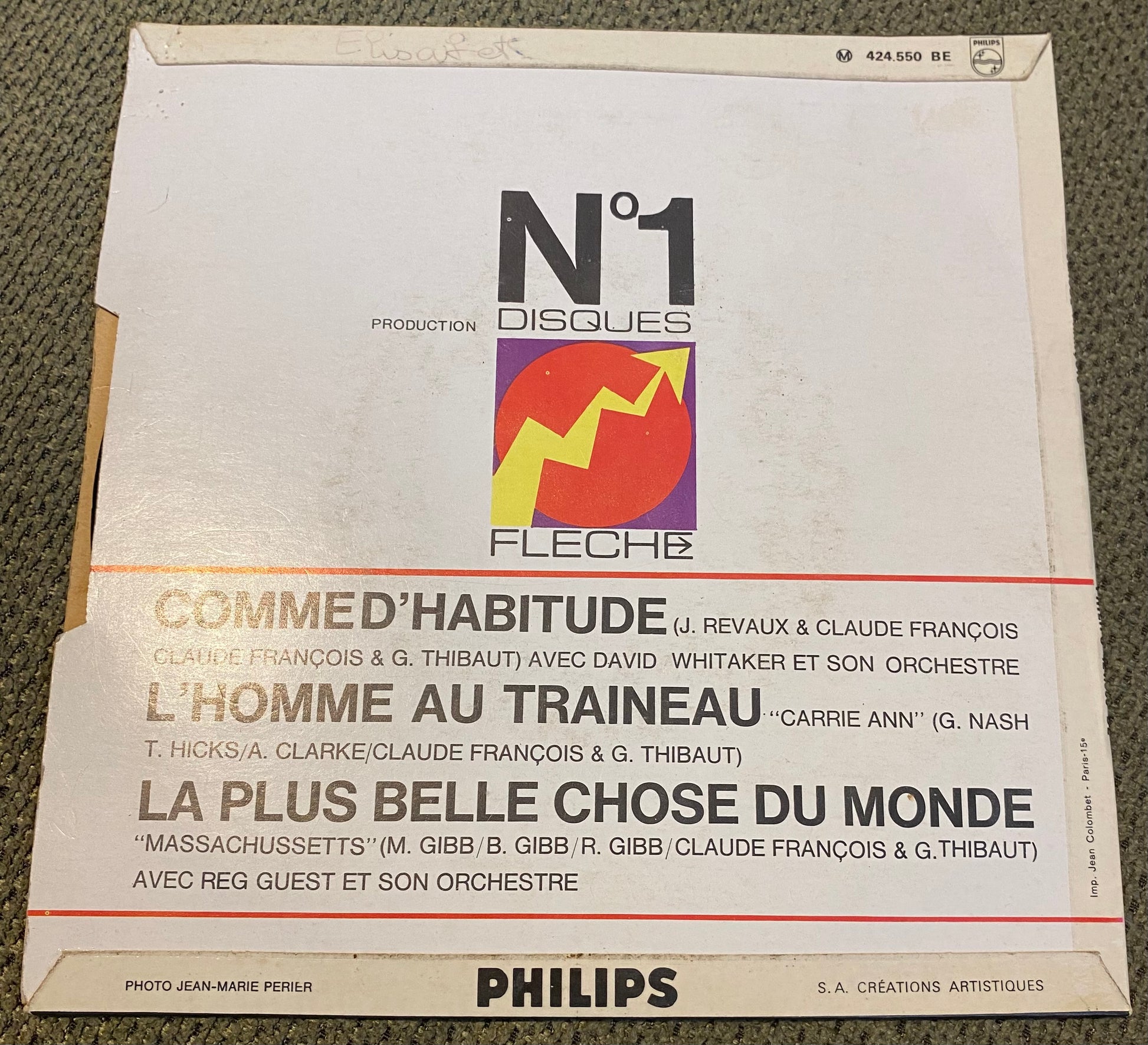 Disque vinyle 45 tours Claude François. Comme D’Habitude