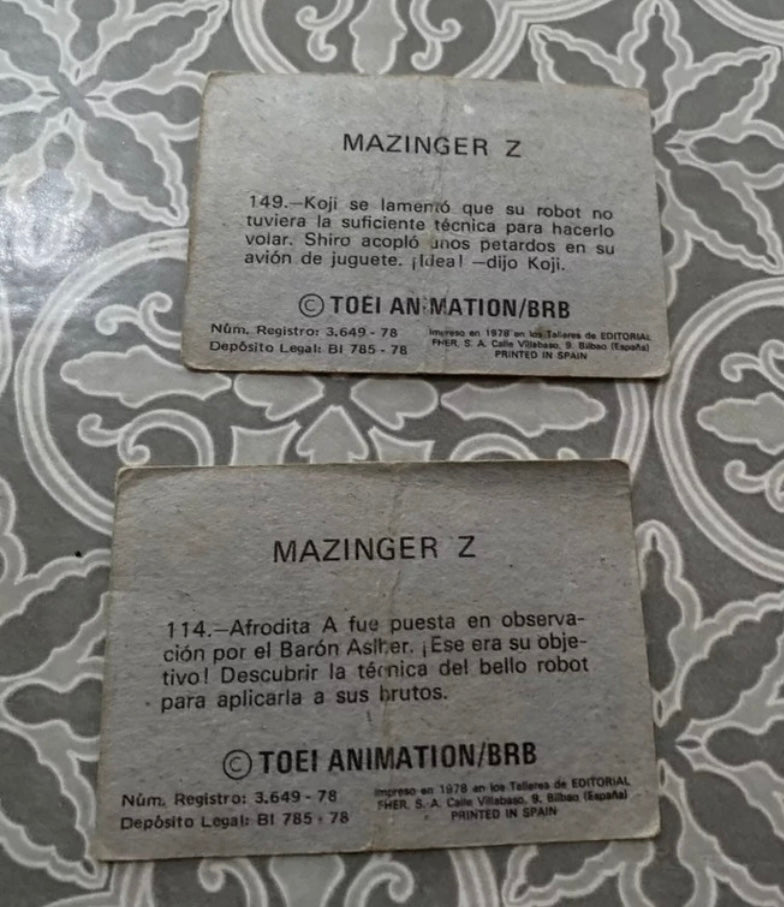Images Mazinger Z cartes Lot de 2. 1978 en italien