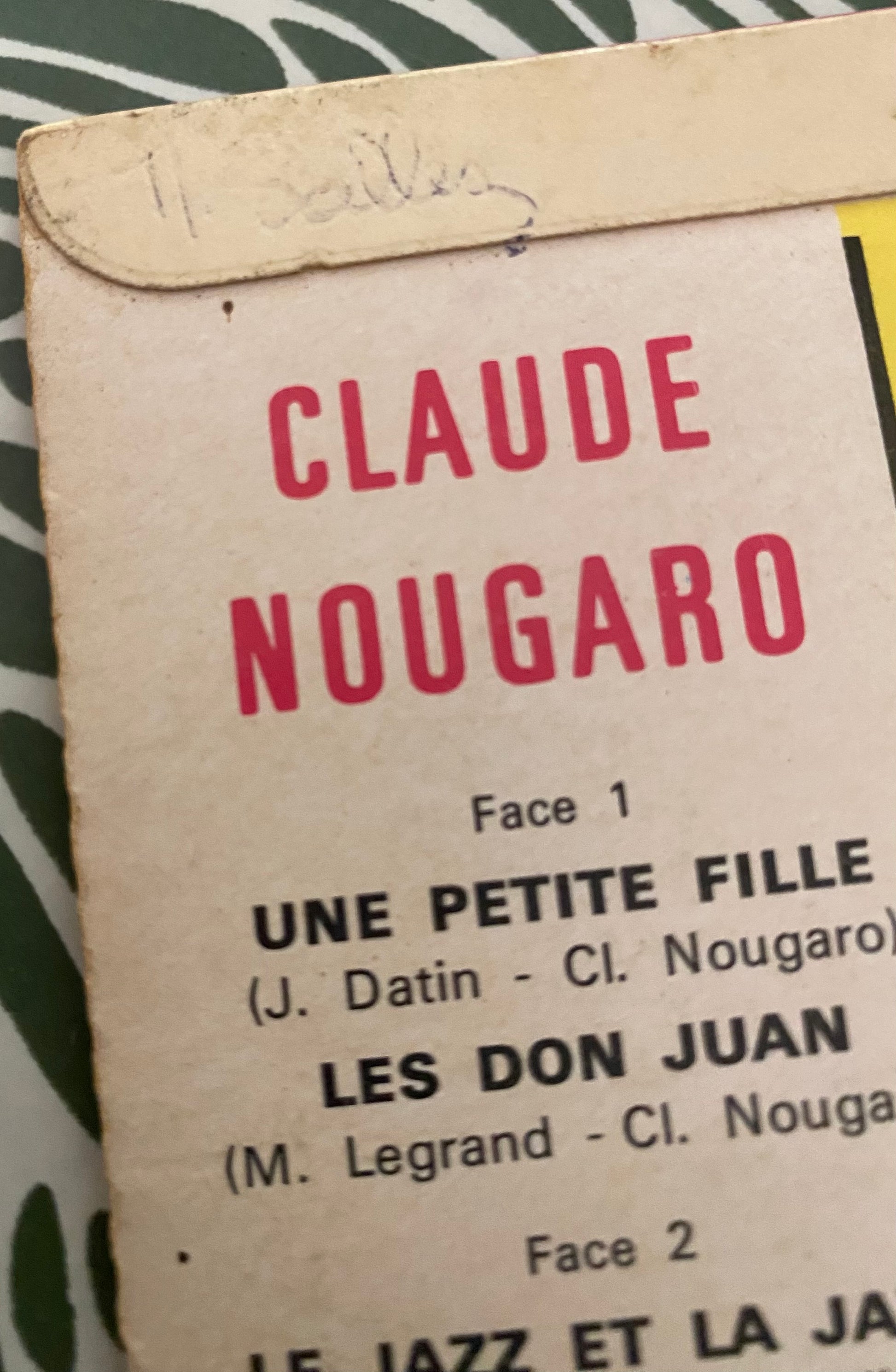 Disque vinyle 45 Tours Claude Nougaro. Le cinéma