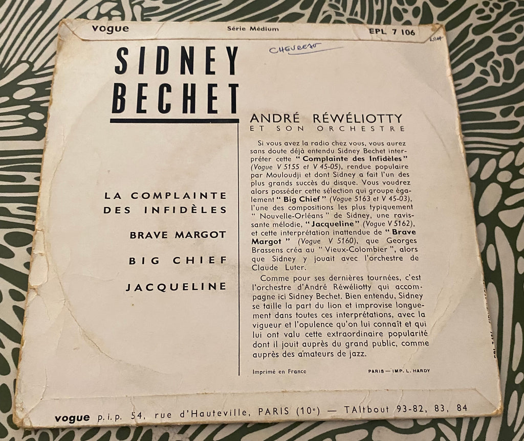 Disque vinyle 45 tours Sidnet Bechet. La complainte des infidèles