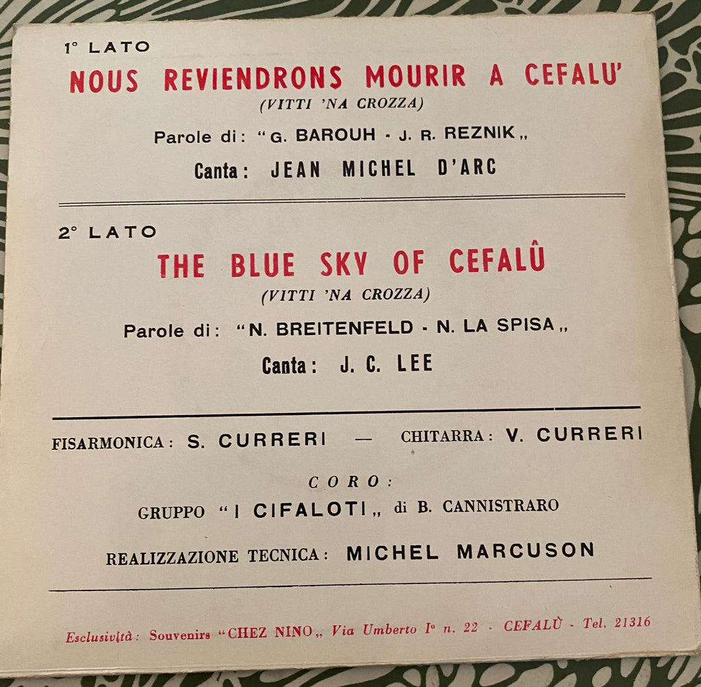 Disque vinyle 45 Tours musique du film. Nous reviendrons mourir à Cefalu