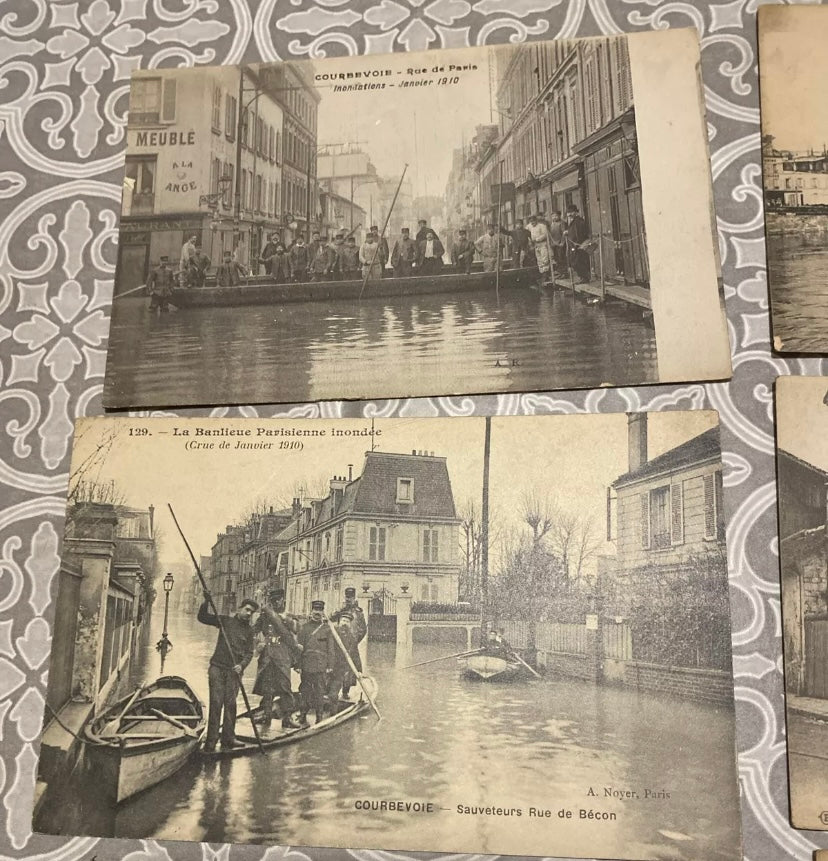 Cartes postales anciennes Courbevoie inondations de Janvier 1910 Lot de 7