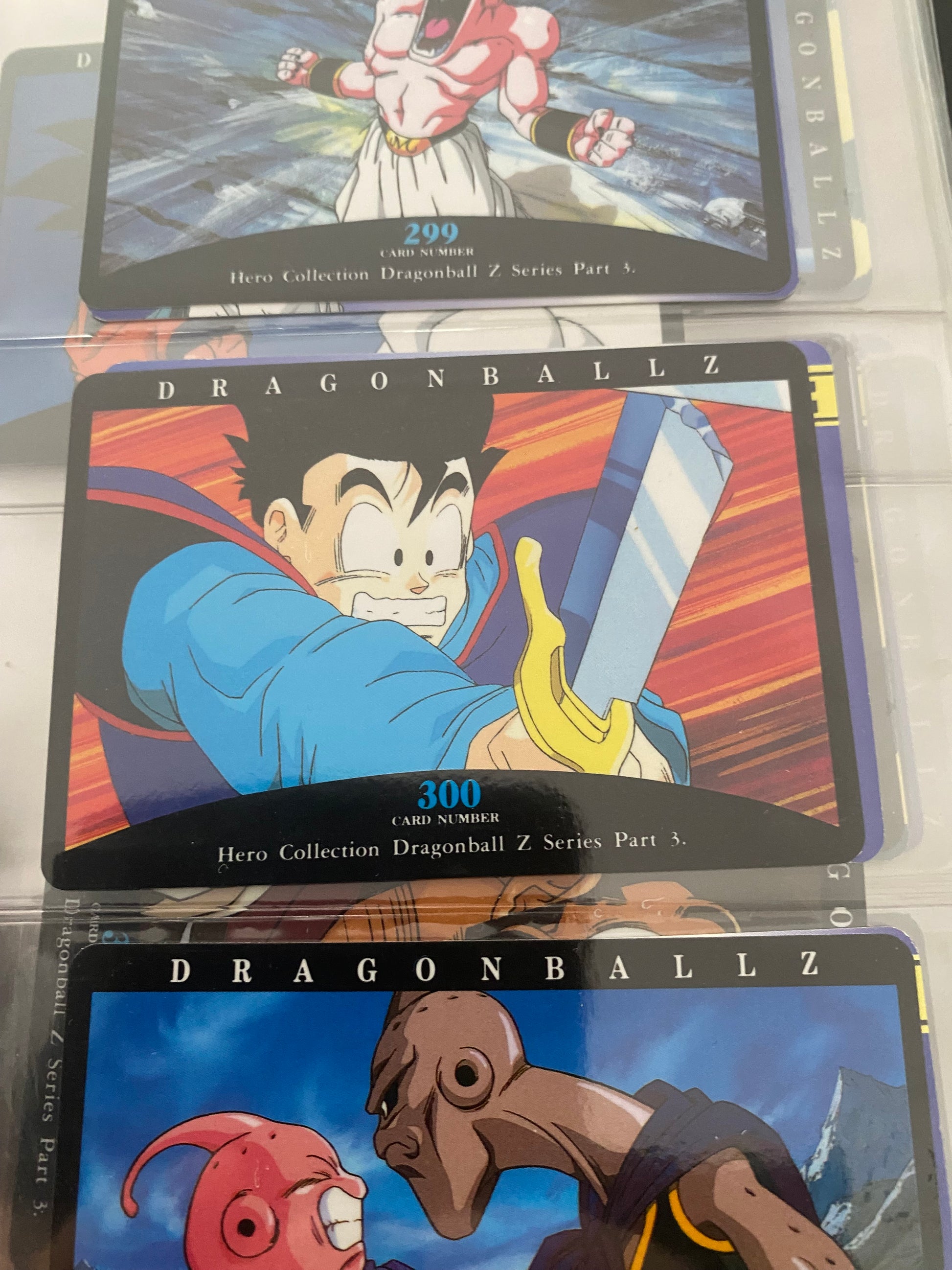 Dragon Ball Z part 3 cartes de collection numéro 299.300.301.302
