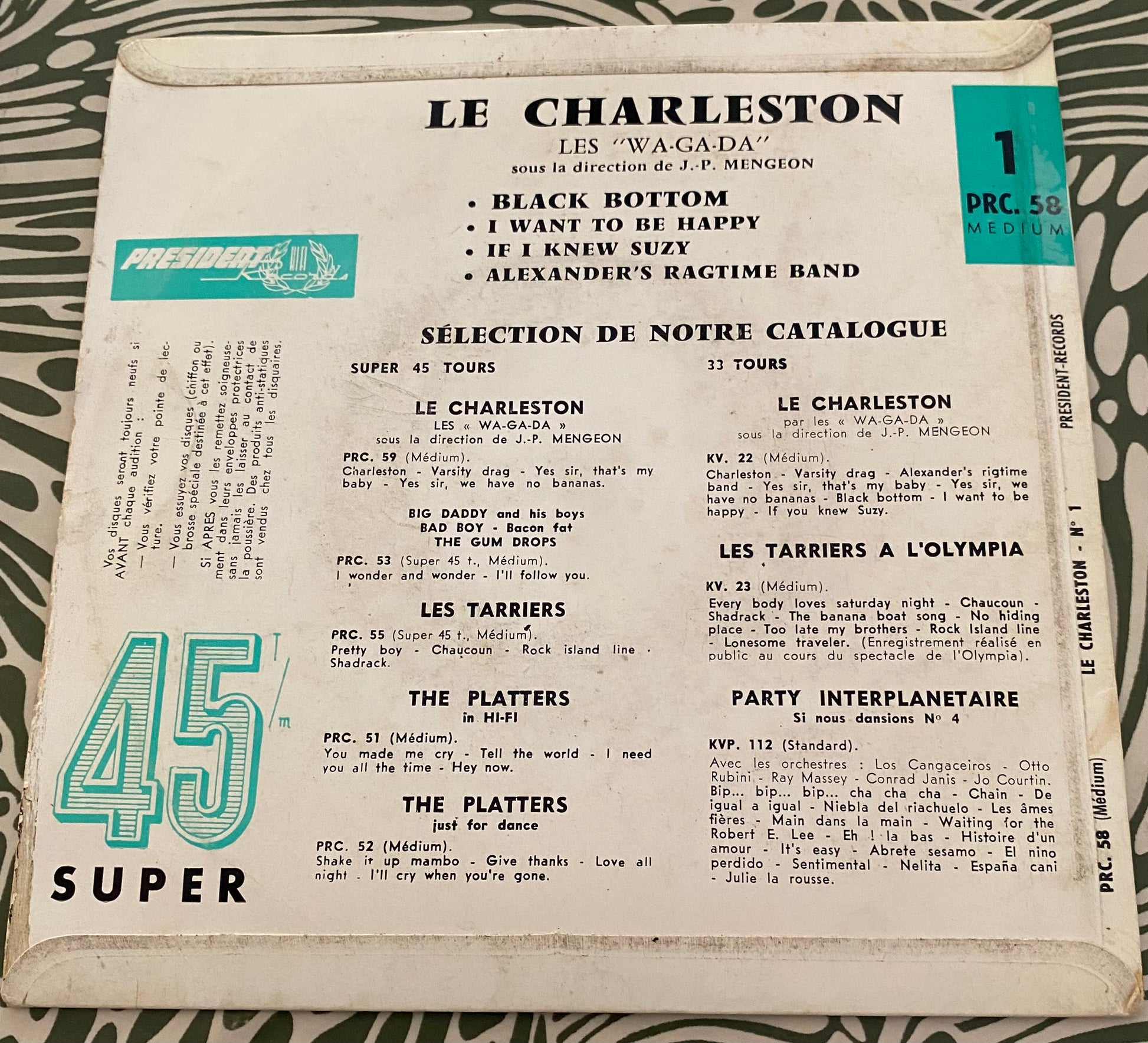 Disque vinyle 45 tours Le Charleston. Les wa ga da