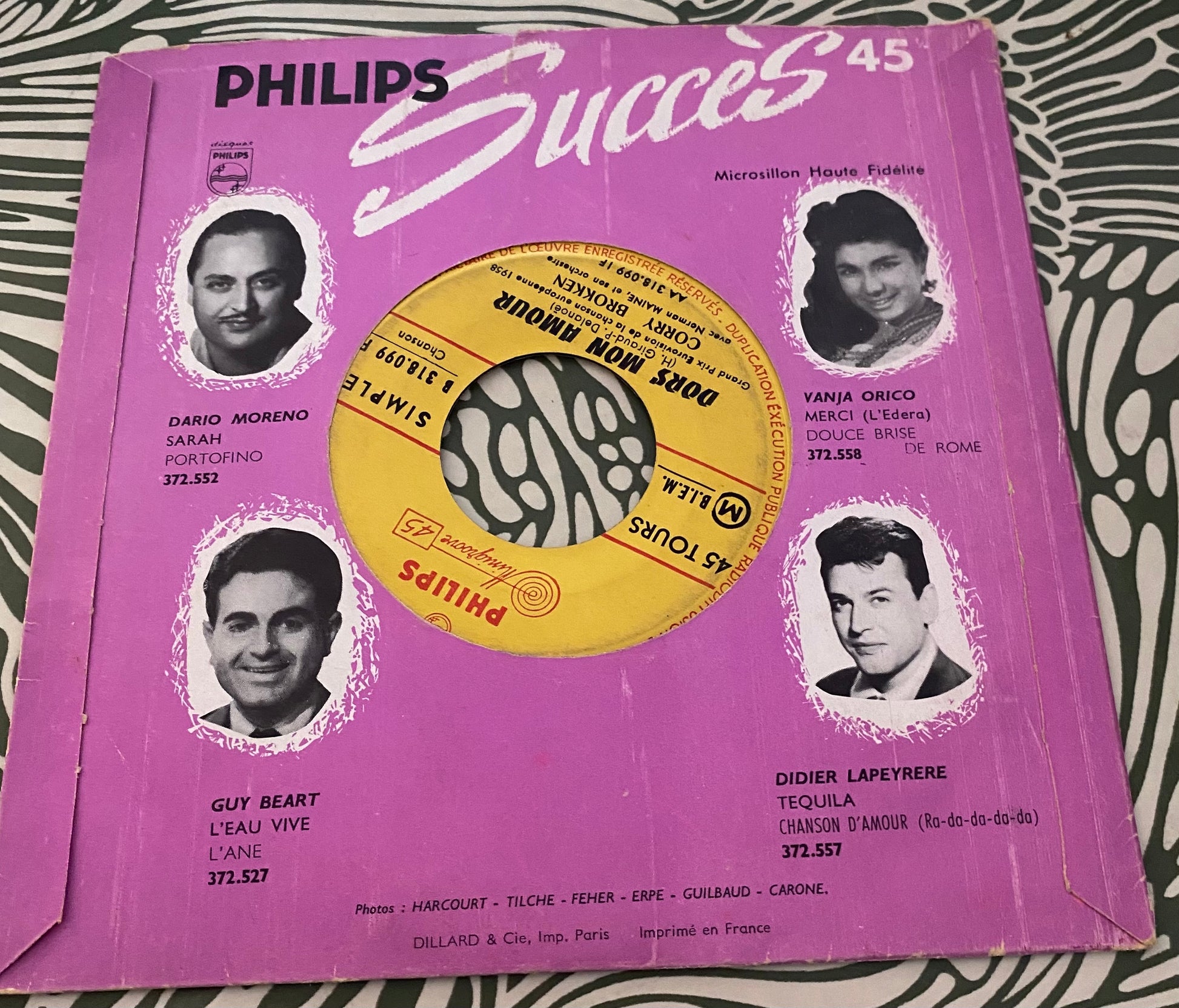 Disque vinyle 45 Tours Corry brokken. Toi mon cœur, tu sais