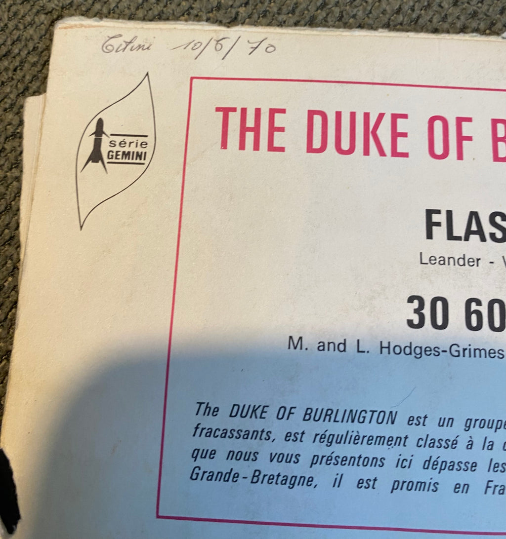 Disque vinyle 45 Tours Flash. The Duke Of Burlington