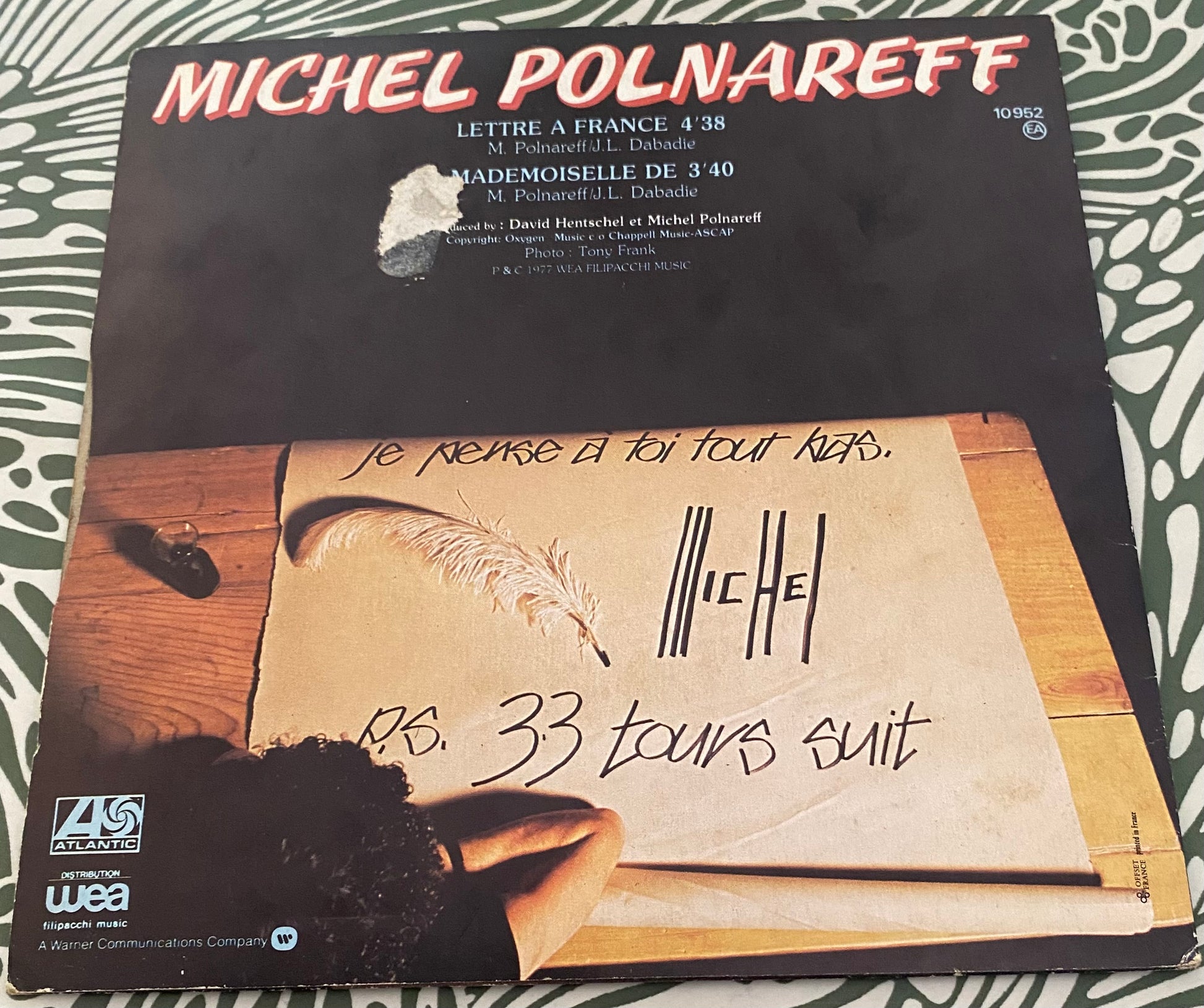 Disque vinyle 45 tours Michel Polnareff. Lettre à France