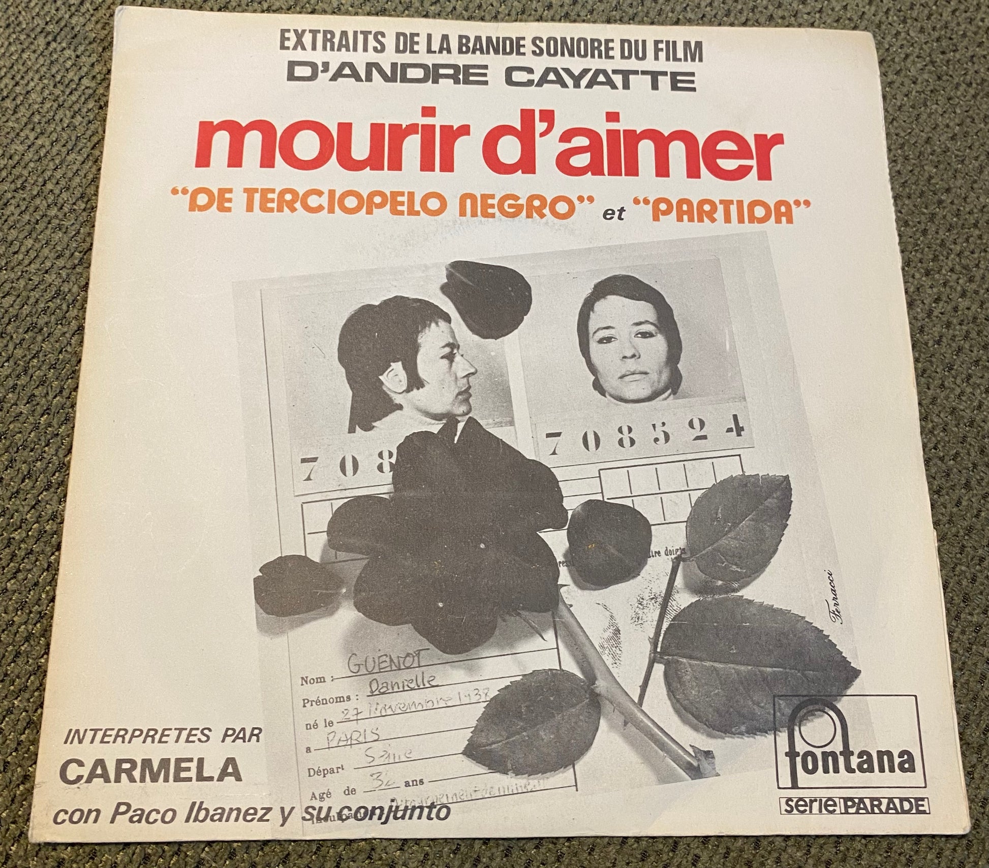 Disque vinyle 45 tours Bande originale du film Mourir D’aimer D’Andre Cayatte