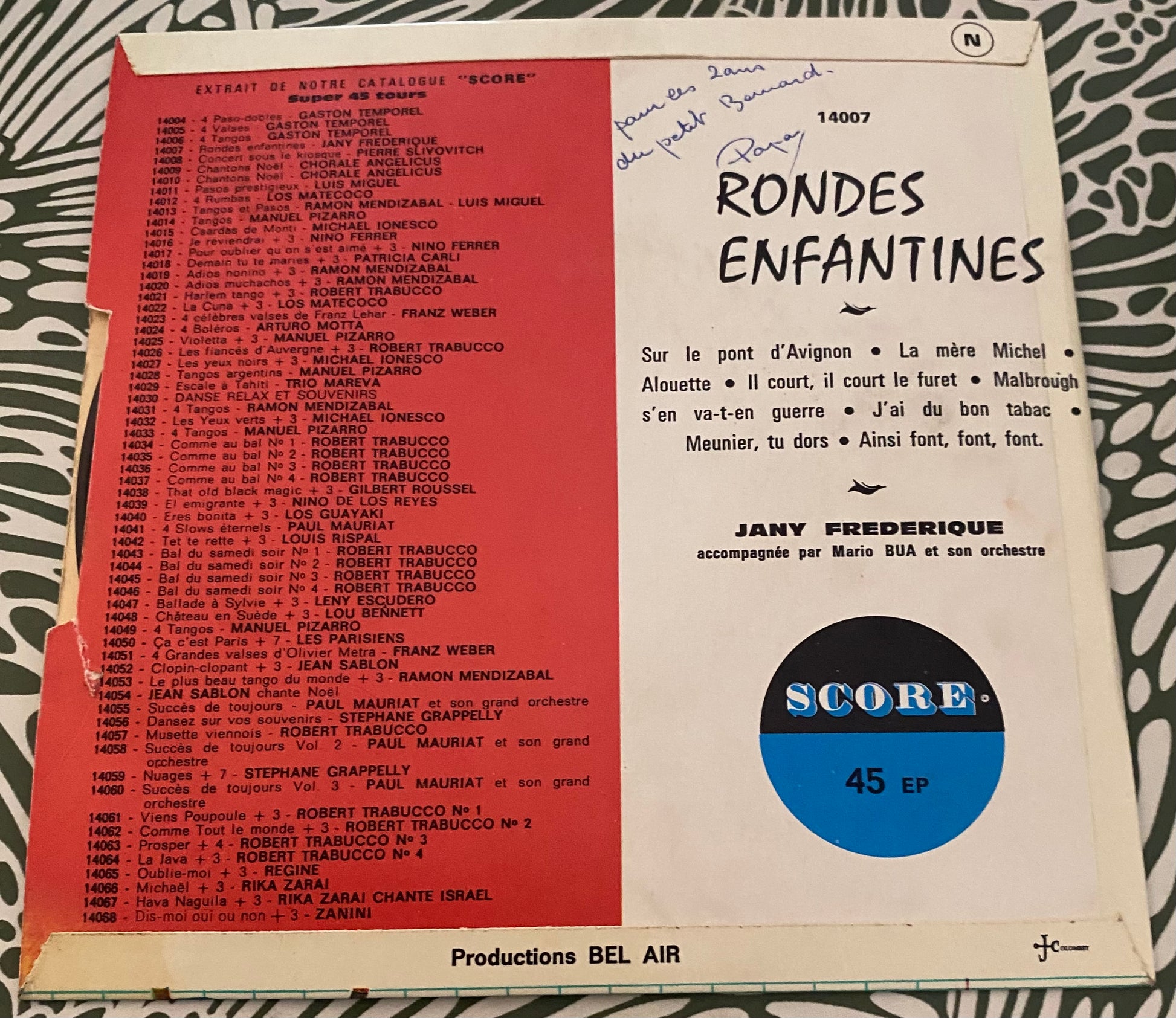 Disque vinyle 45 Tours Rondes enfantines par Jany Frederique