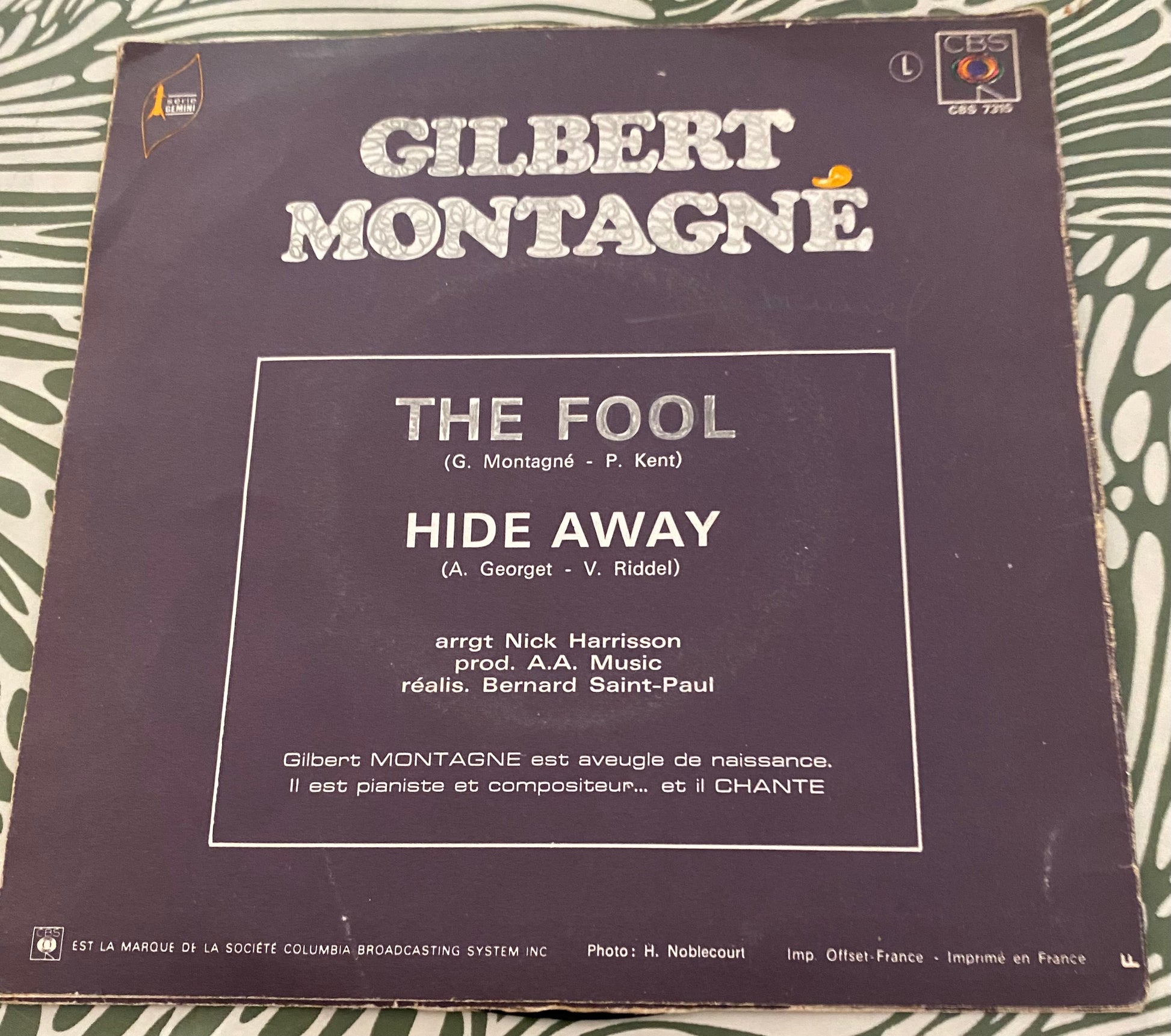 Disque vinyle 45 tours Gilbert Montagné The Fool