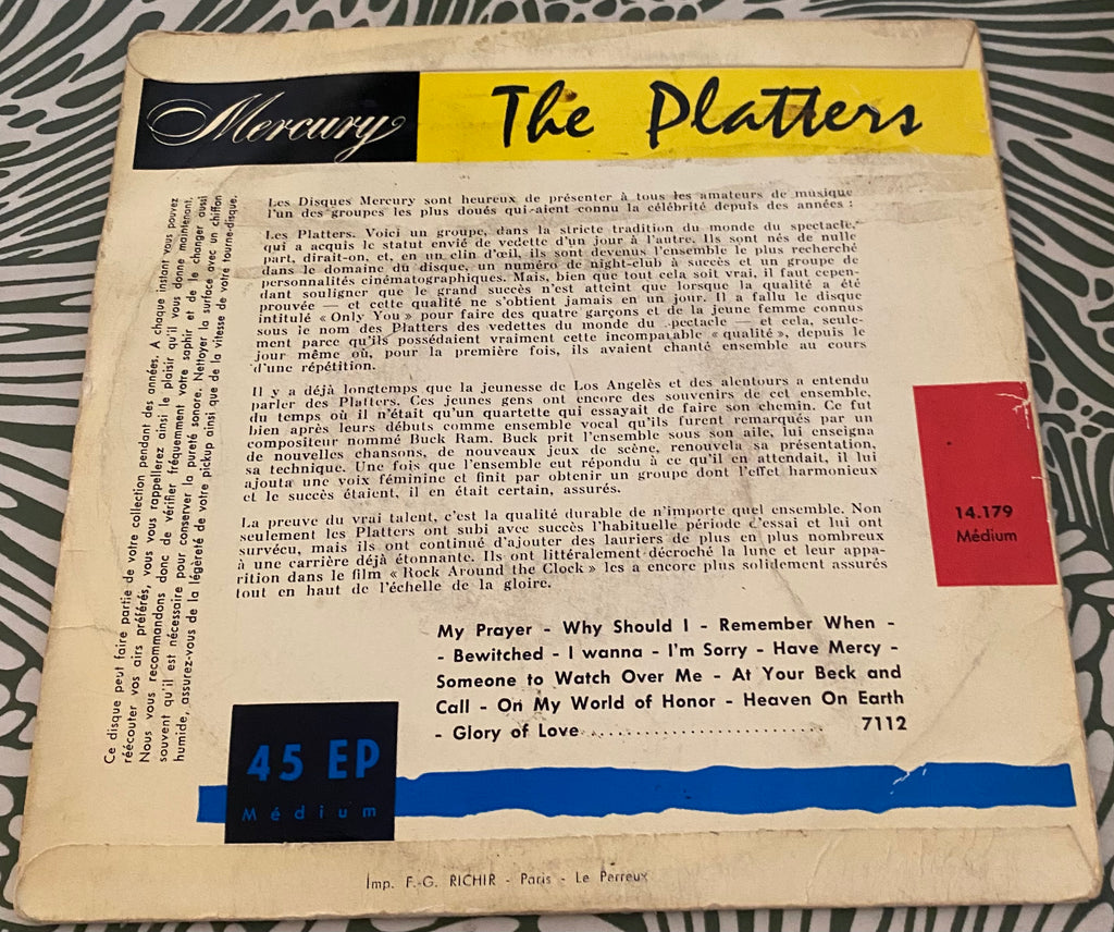 Disque vinyle 45 Tours The Platters. My Prayer musique du film Rock around the clock