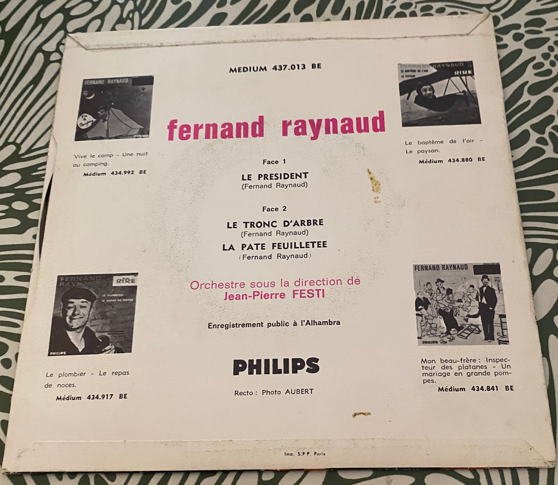 Disque vinyle 45 tours Fernand Raynaud. Le président