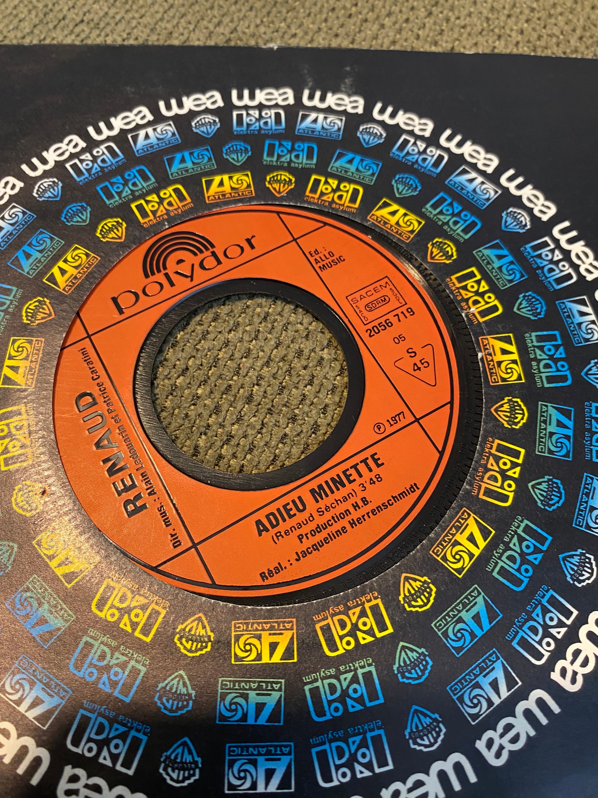 Disque vinyle 45 tours Renaud. Adieu Minette 1977