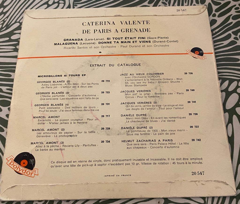 Disque vinyle 45 Tours Caterina Valente. Granada