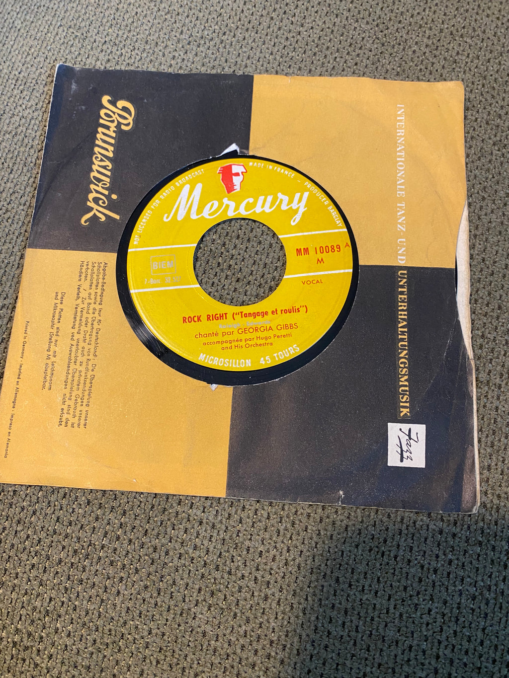 Disque vinyle 45 tours Rock Right georgia gibbs. The greatest thing
