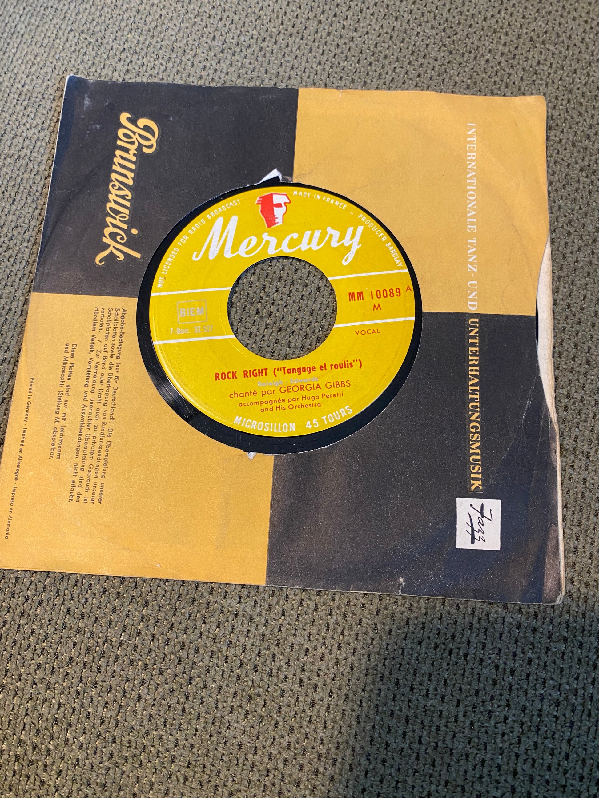 Disque vinyle 45 tours Rock Right georgia gibbs. The greatest thing